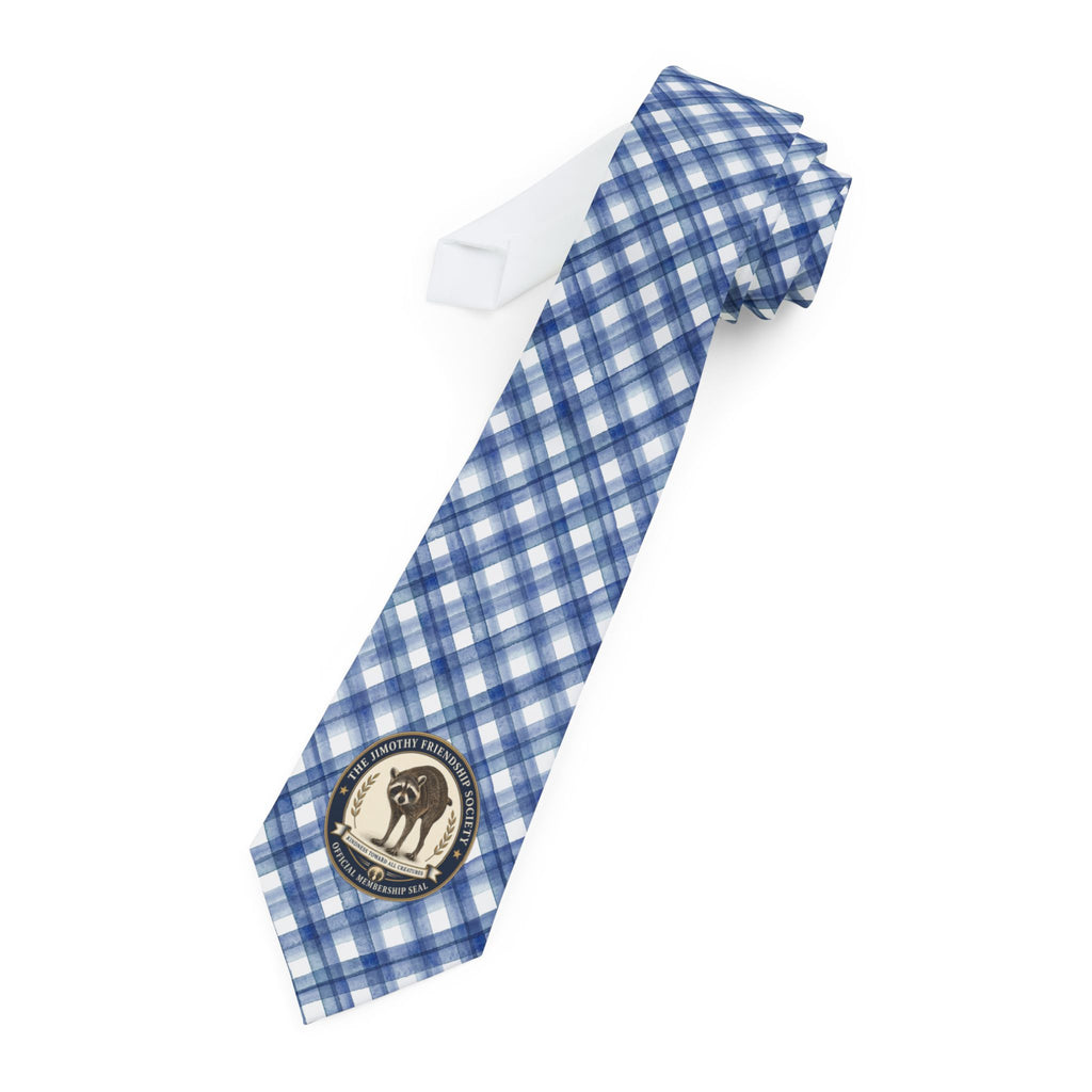 Stubby Woodland Raccoon Necktie | Blue Plaid Novelty Tie