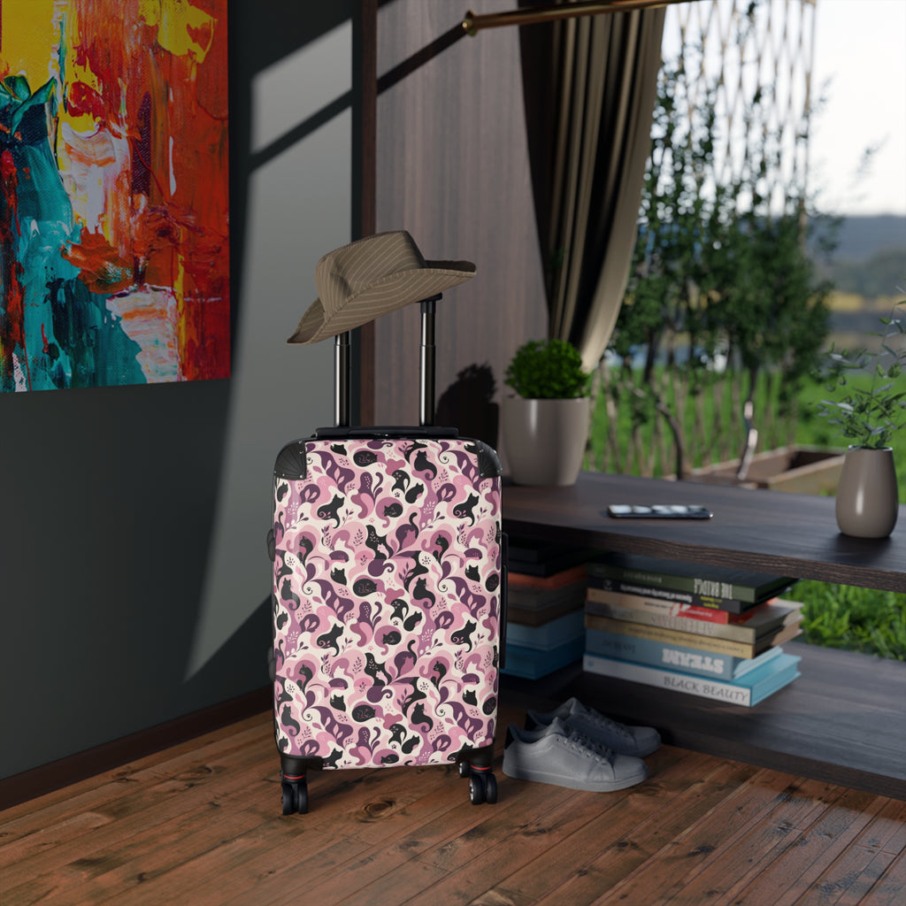 Cat Lady Camo Hard-Shell Suitcase - Pink Abstract Cat Luggage for Women
