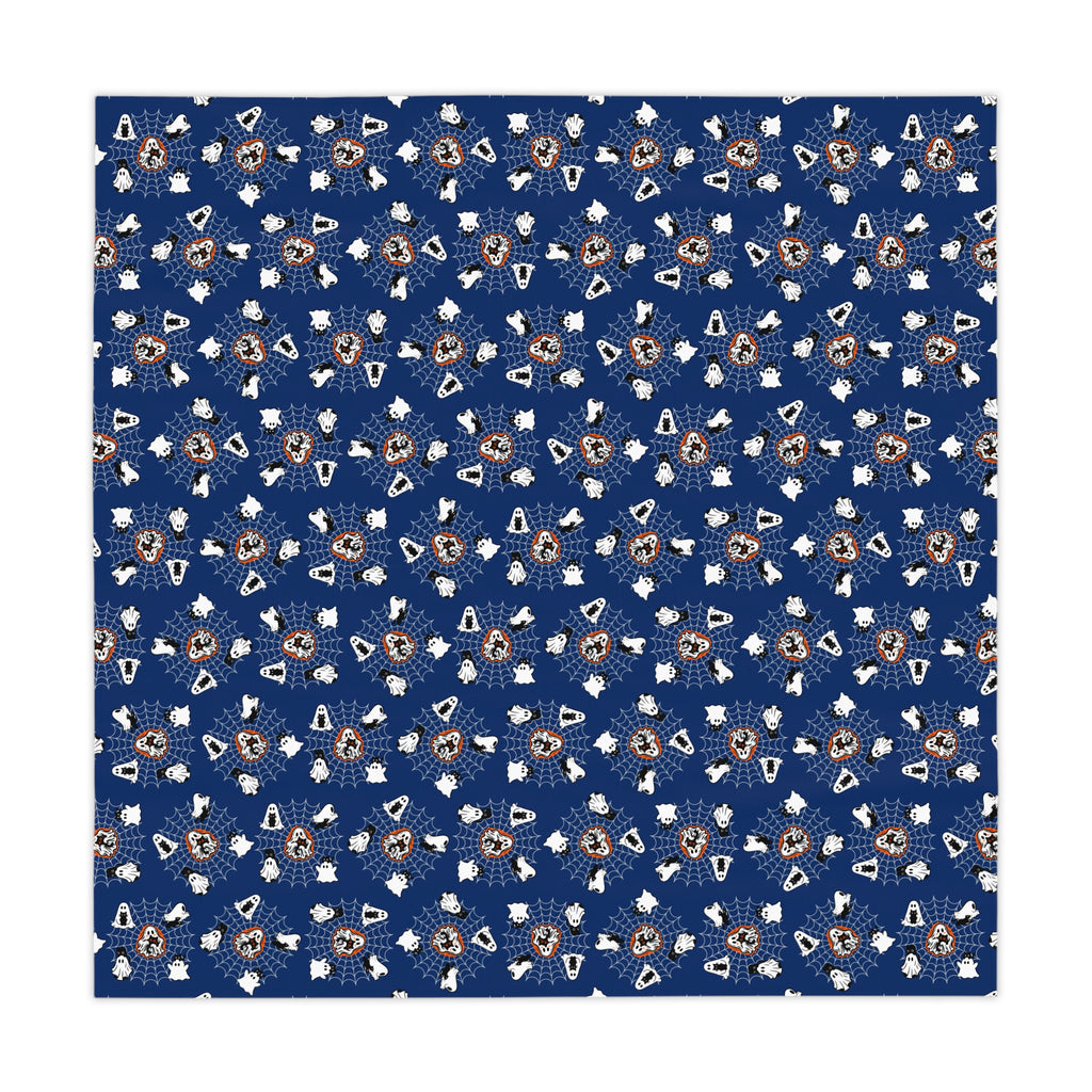 Ghost Cat Spiderweb Halloween Tablecloth | Navy Spooky Cat Table Decor