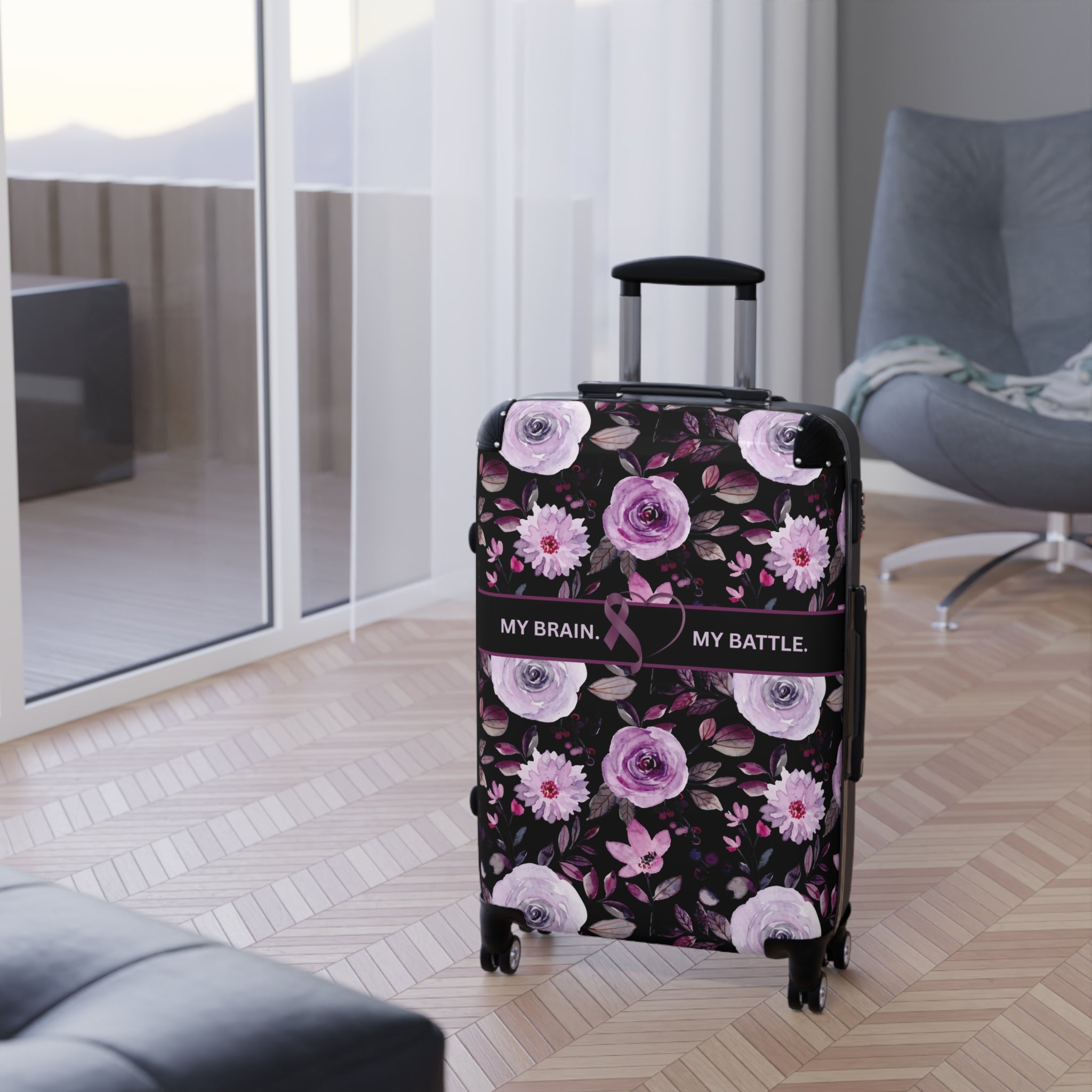 My Brain. My Battle. Epilepsy Awareness Hard-Shell Suitcase | Purple Floral Luggage