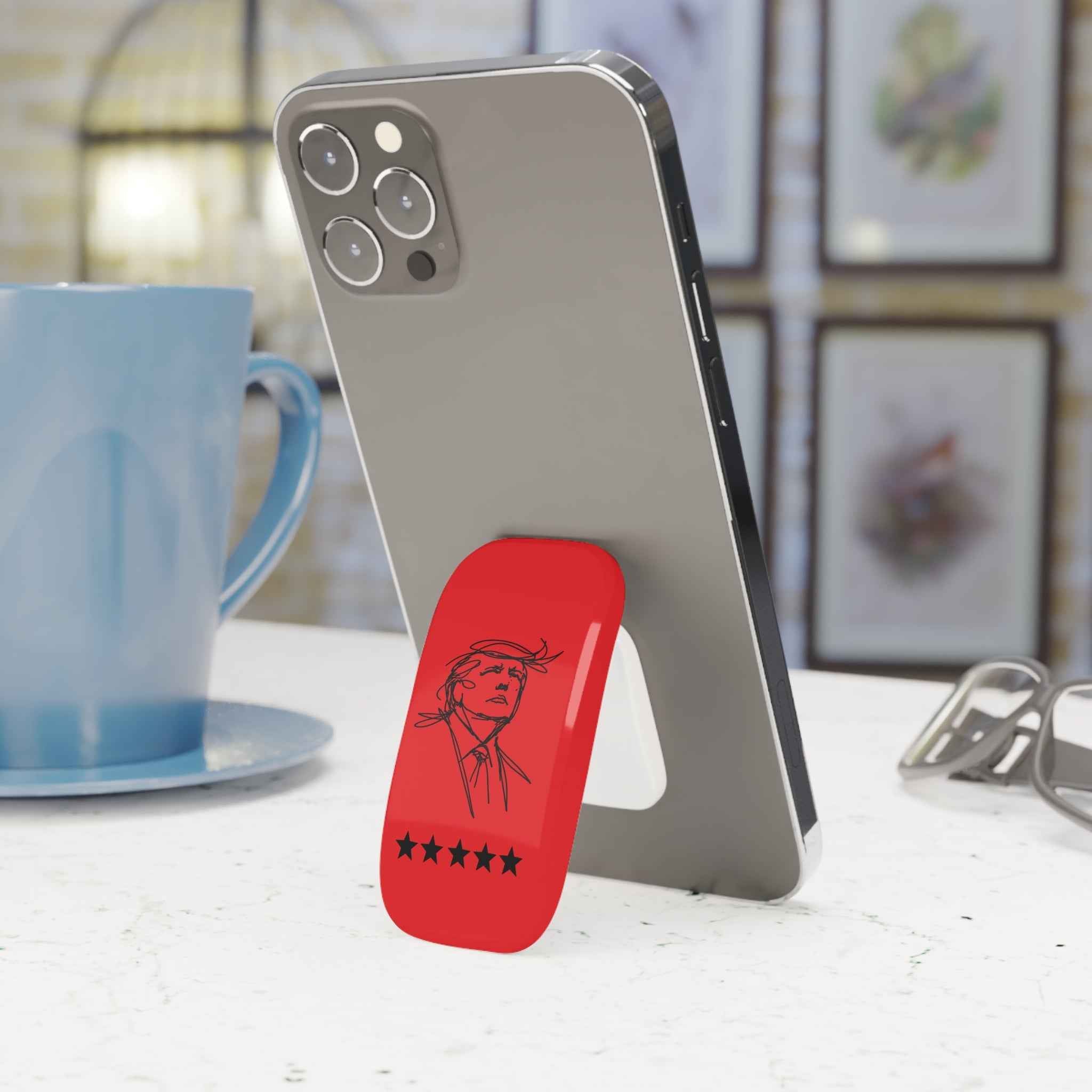 Swoop Guy Phone Grip – Minimal Line Portrait Pop Grip with Kickstand (Red Star Design)