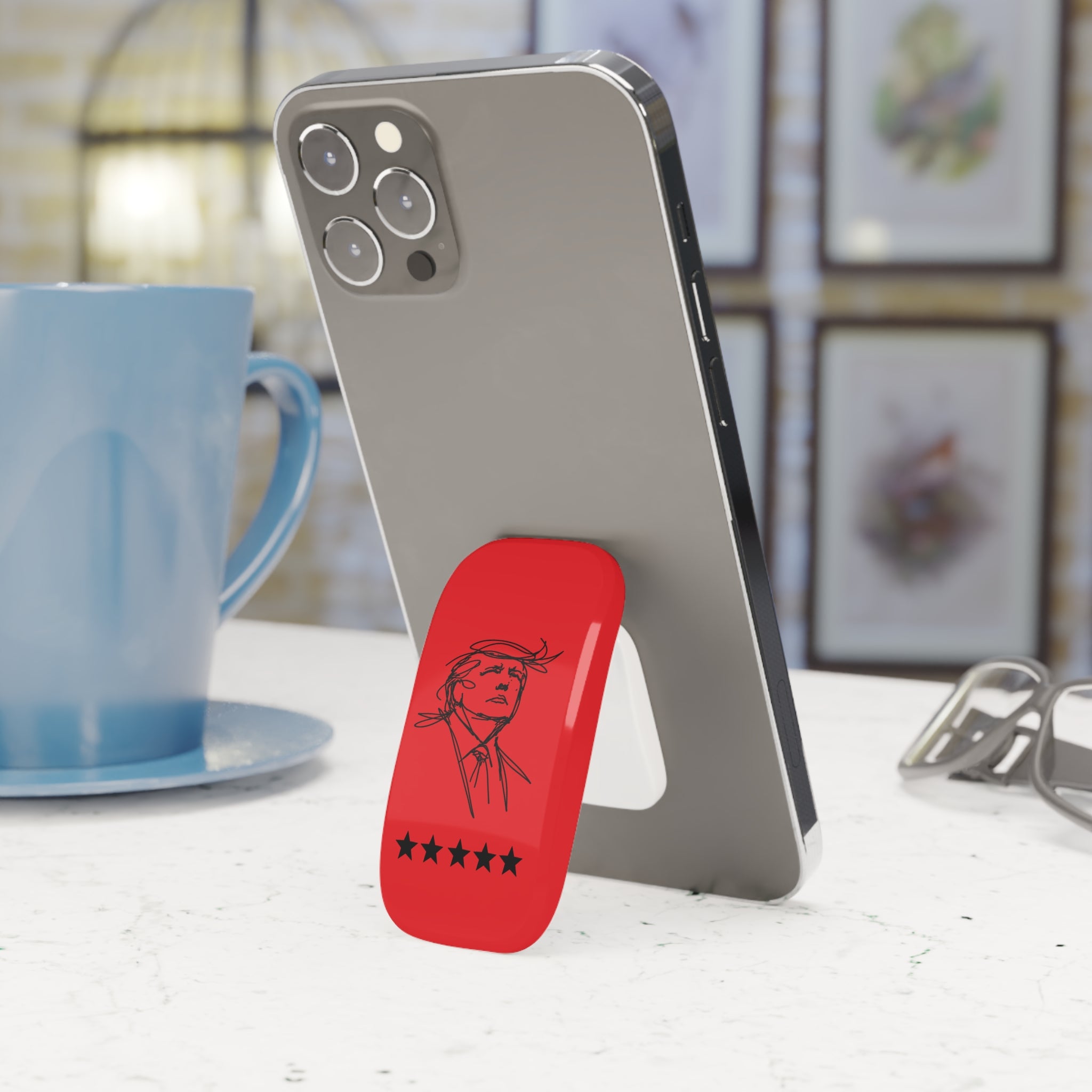 Swoop Guy Phone Grip – Minimal Line Portrait Pop Grip with Kickstand (Red Star Design)