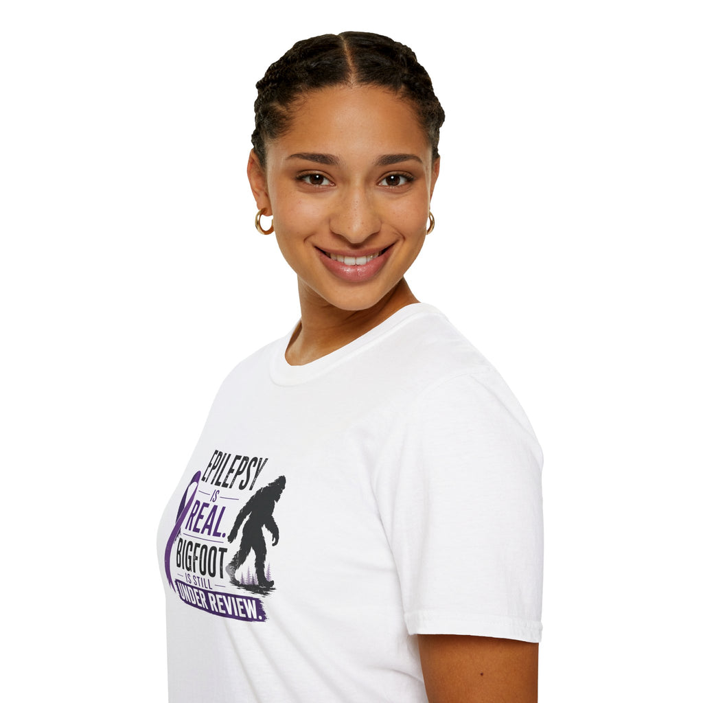 Epilepsy Awareness T-Shirt — "Epilepsy is Real" Purple Ribbon Bigfoot Design