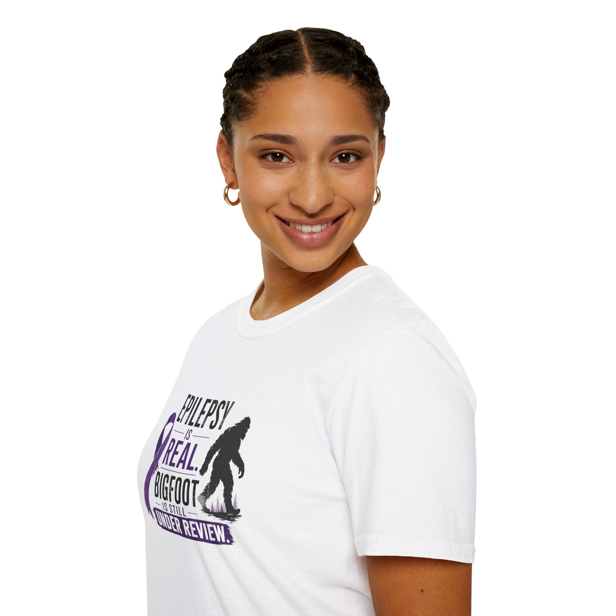 Epilepsy Awareness T-Shirt — "Epilepsy is Real" Purple Ribbon Bigfoot Design