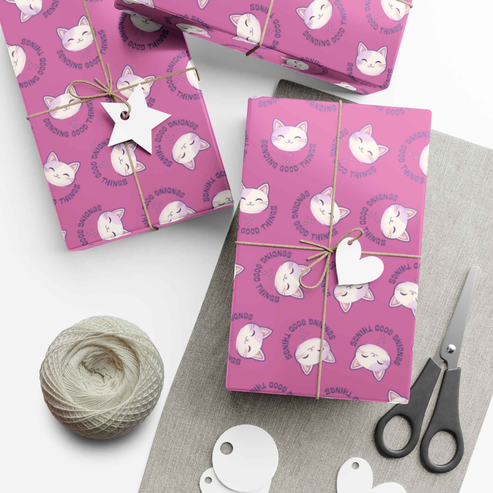 Sending Good Things Cat Gift Wrap – Pink All-Occasion Wrapping Paper