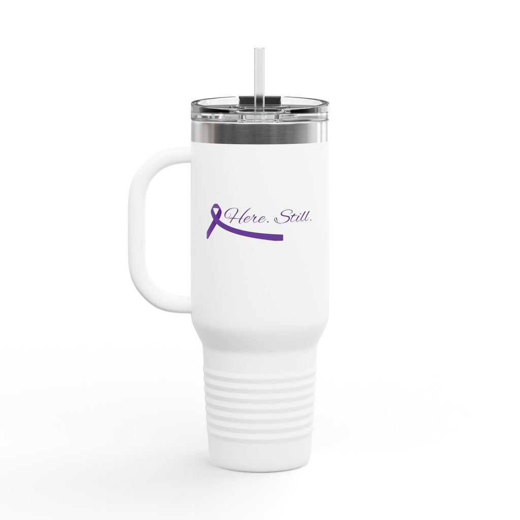 “Here. Still.” 40oz Insulated Travel Mug — Epilepsy Awareness Stainless Steel Tumbler