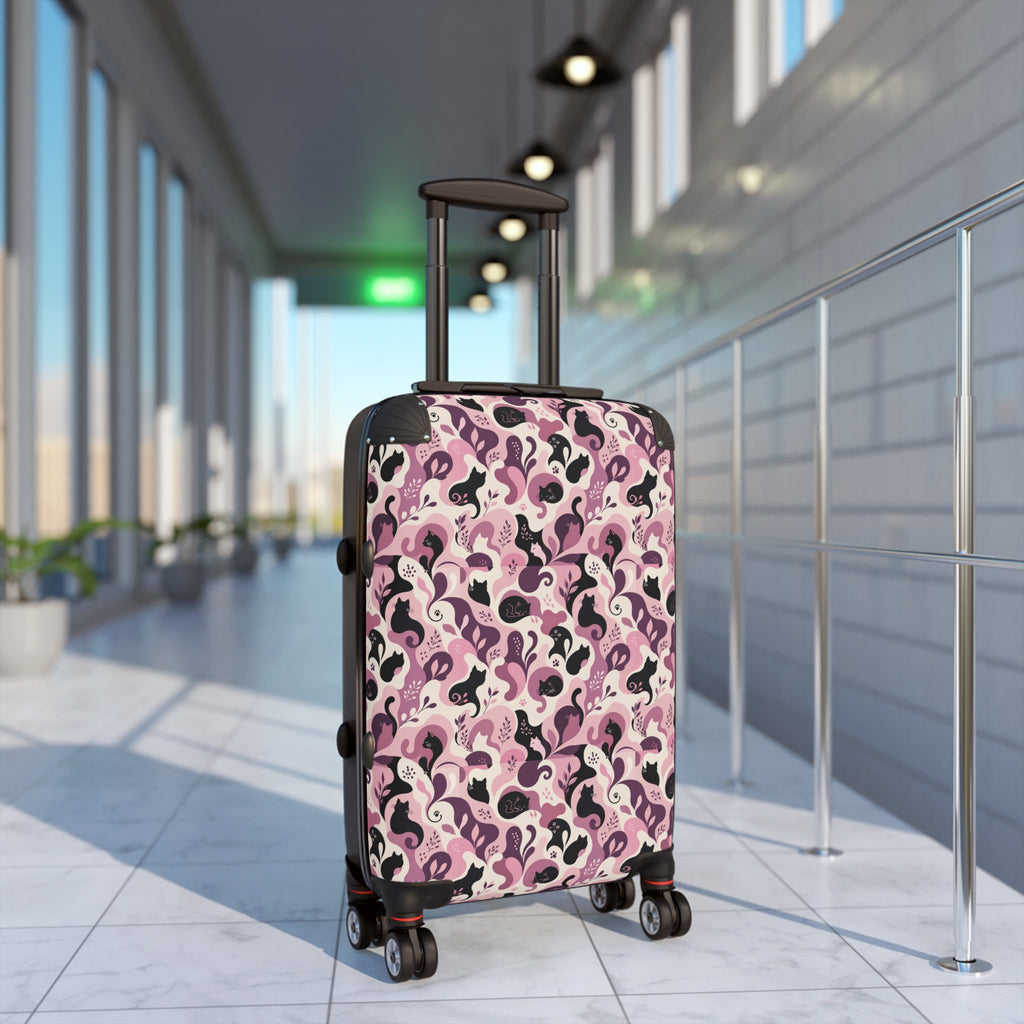Cat Lady Camo Hard-Shell Suitcase - Pink Abstract Cat Luggage for Women