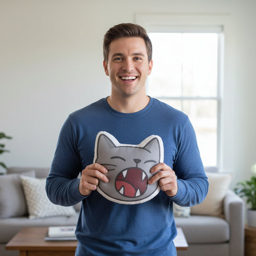 Cat Head “Open Meow” Shaped Cushion – Cartoon Cat Pillow