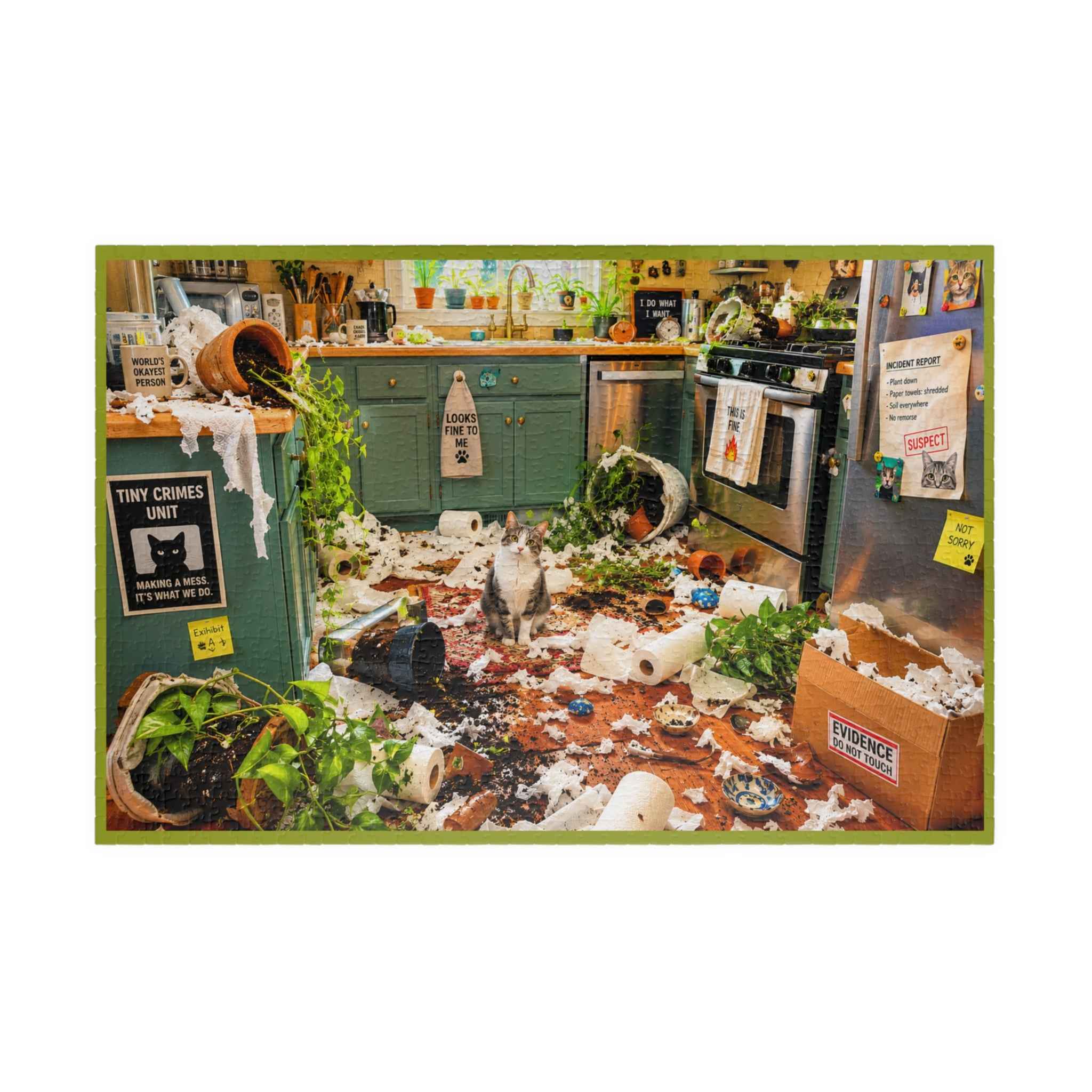 Tiny Crimes Unit Cat Puzzle | Funny Chaotic Kitchen Jigsaw Puzzle (1014 pcs)