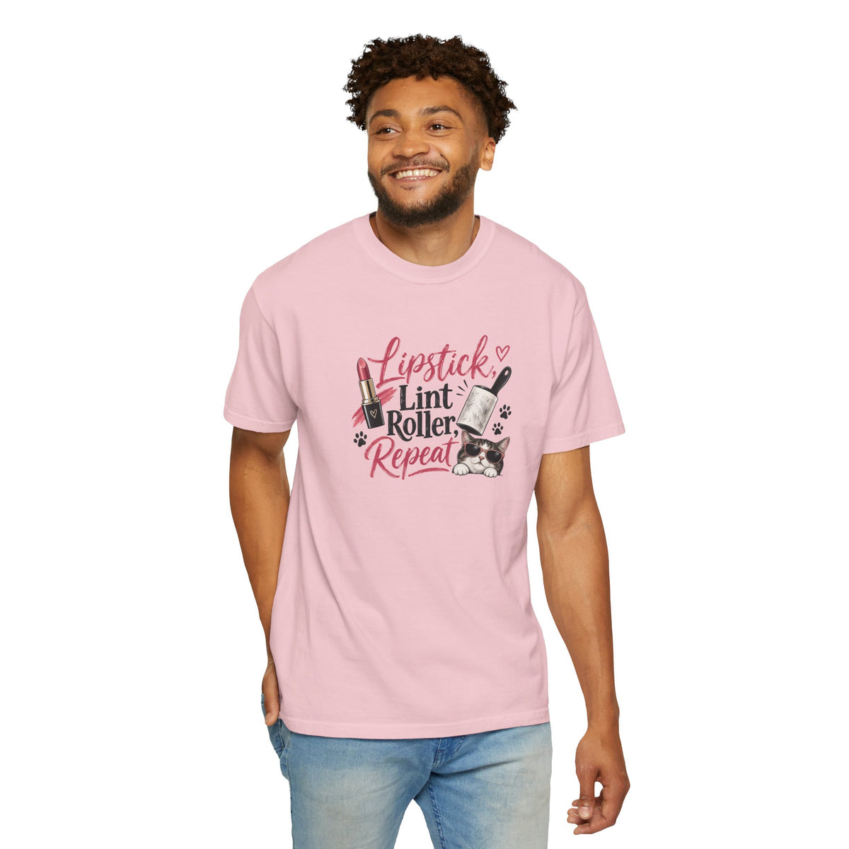 Lipstick, Lint Roller, Repeat Cat Lady Garment-Dyed T-Shirt