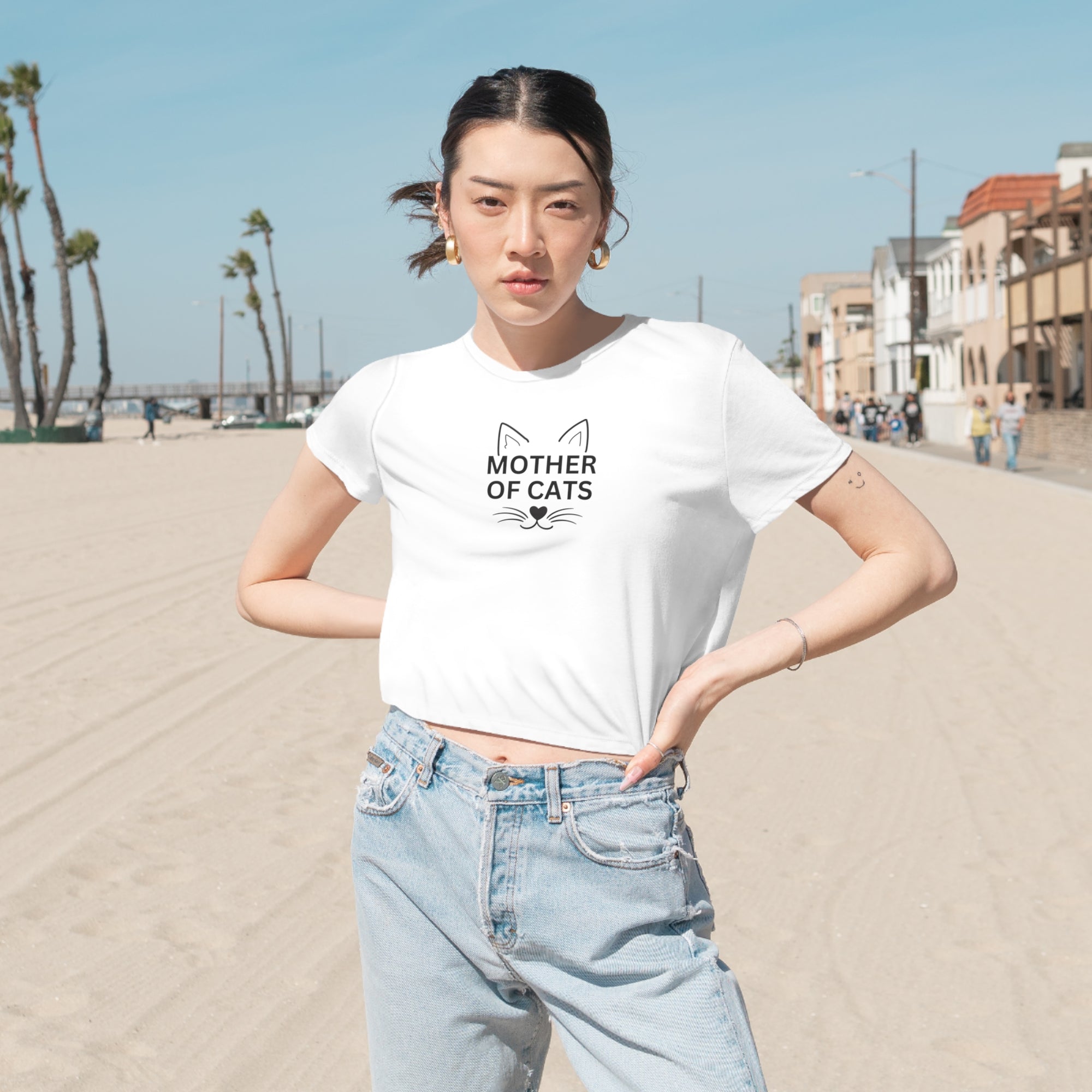Mother of Cats Women's Flowy Cropped Tee - T - Shirt - Epileptic Al’s Shop
