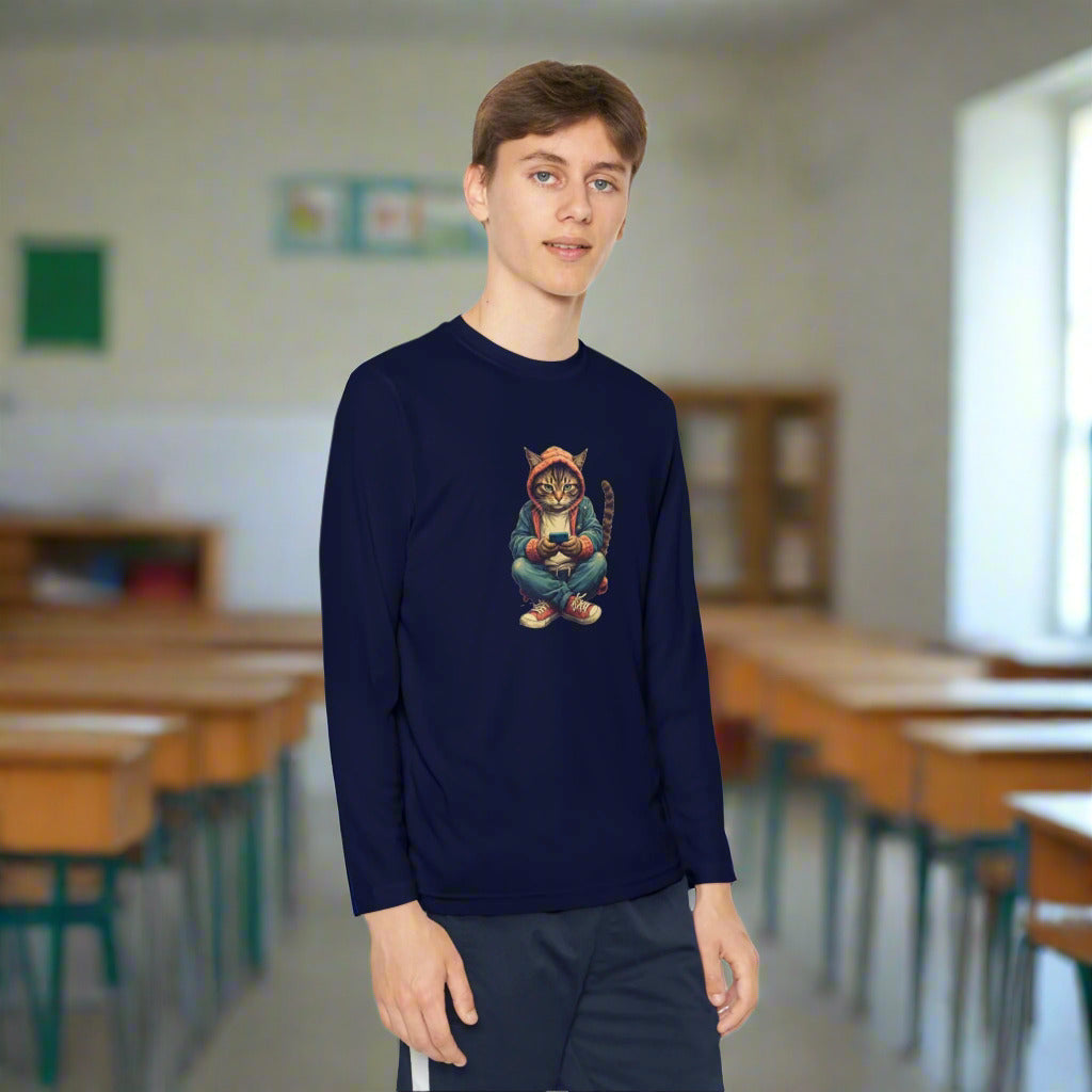 Popular Cat Lover's Youth Long Sleeve Tee, Cute Cat Apparel