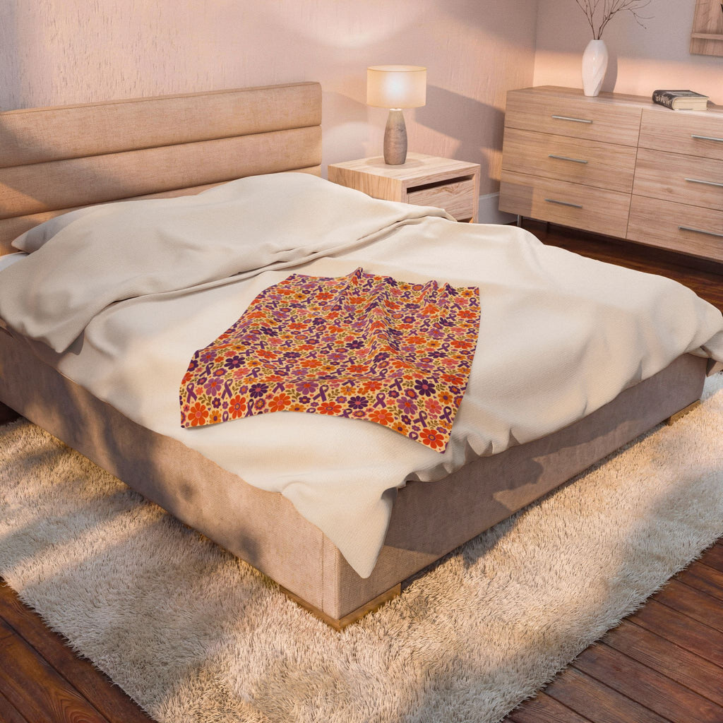 Retro Floral Epilepsy Awareness Plush Blanket | Purple Ribbon Throw