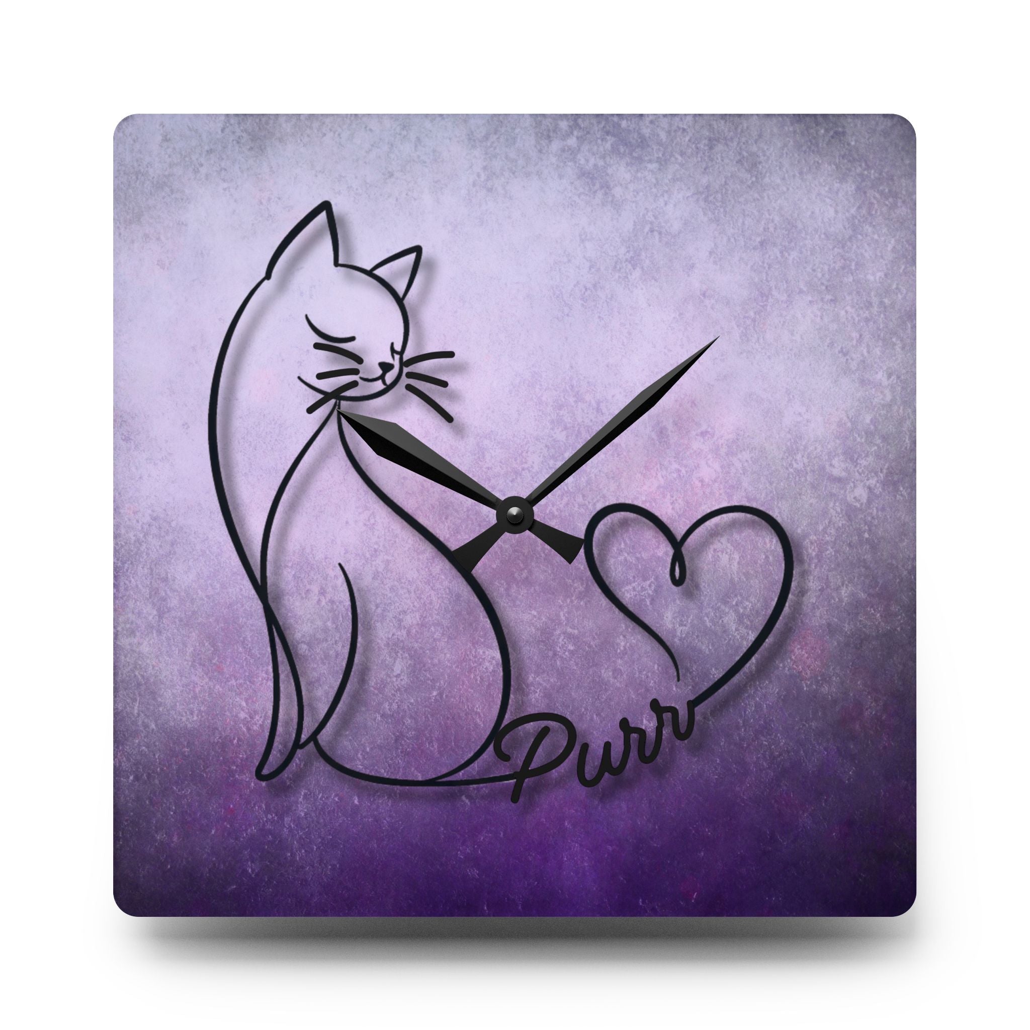 Purr Cat Heart Acrylic Wall Clock – Minimalist Cat Lover Decor
