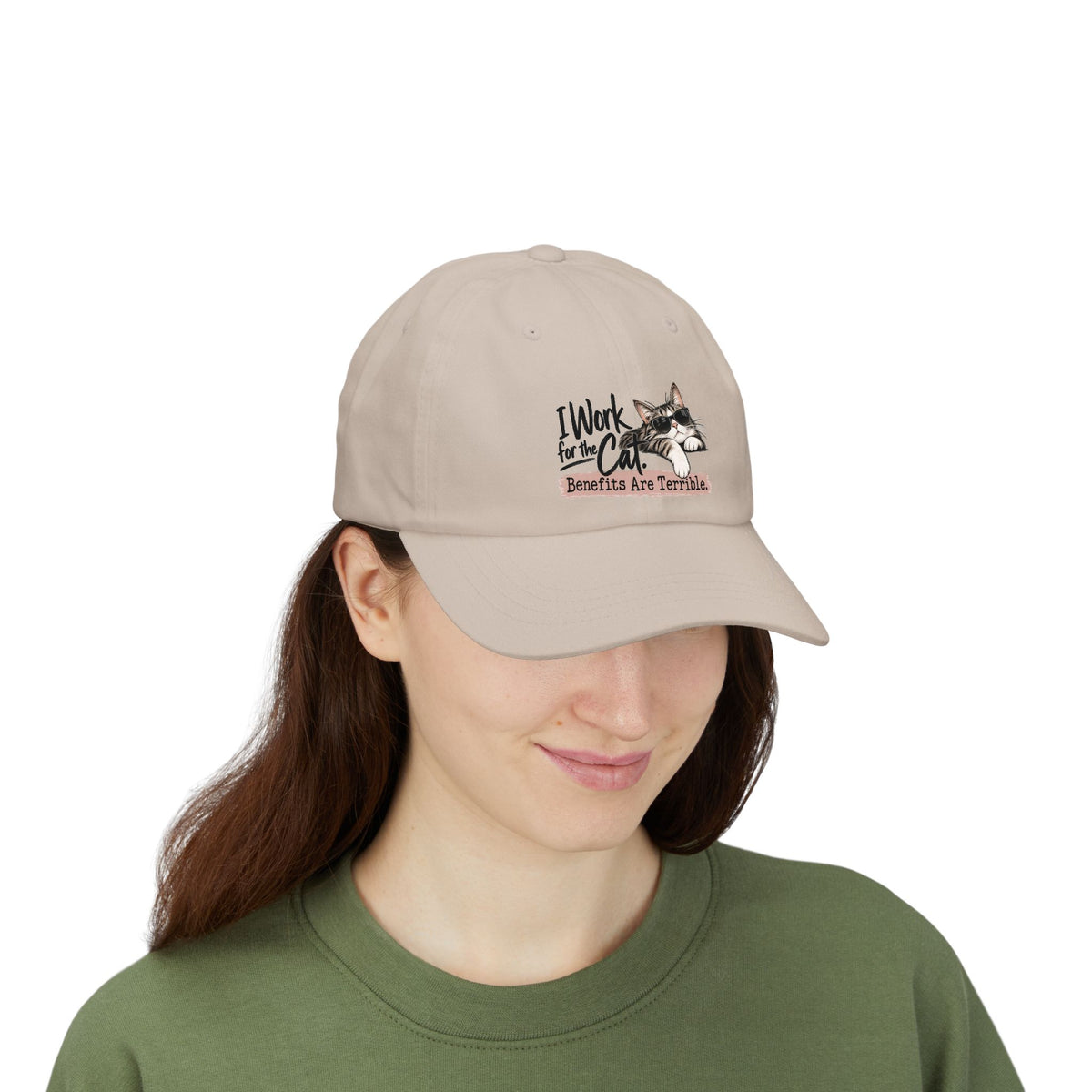 I Work for the Cat Benefits Are Terrible Dad Hat | Funny Cat Lover Cap