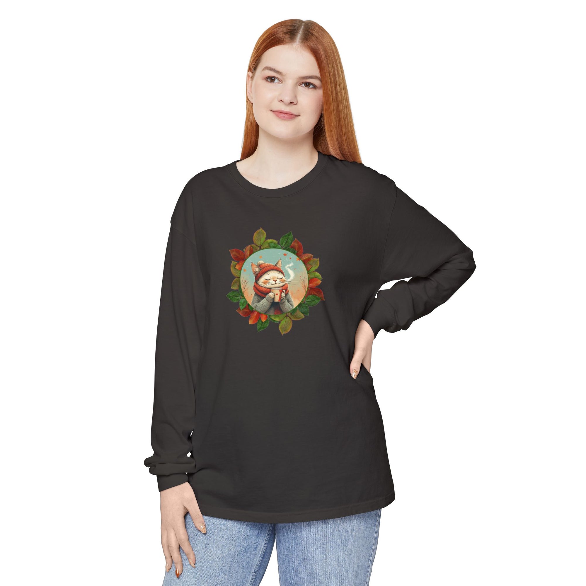 Country Autumn Kitty Long Sleeve T-Shirt | Fall Fashion
