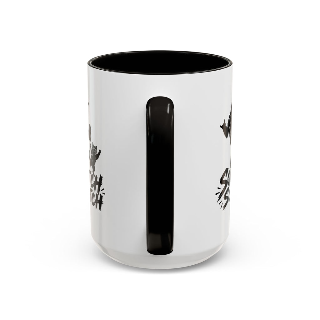 Squatch & Scratch Bigfoot and Cat Coffee Mug | Funny Sasquatch Ceramic Mug | 11oz & 15oz