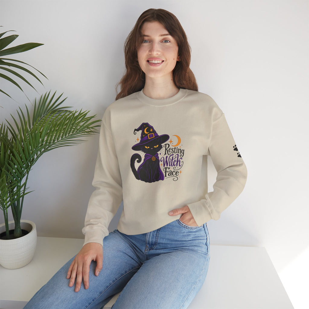 Resting Witch Face Cat Sweatshirt | Halloween Witch Cat Crewneck