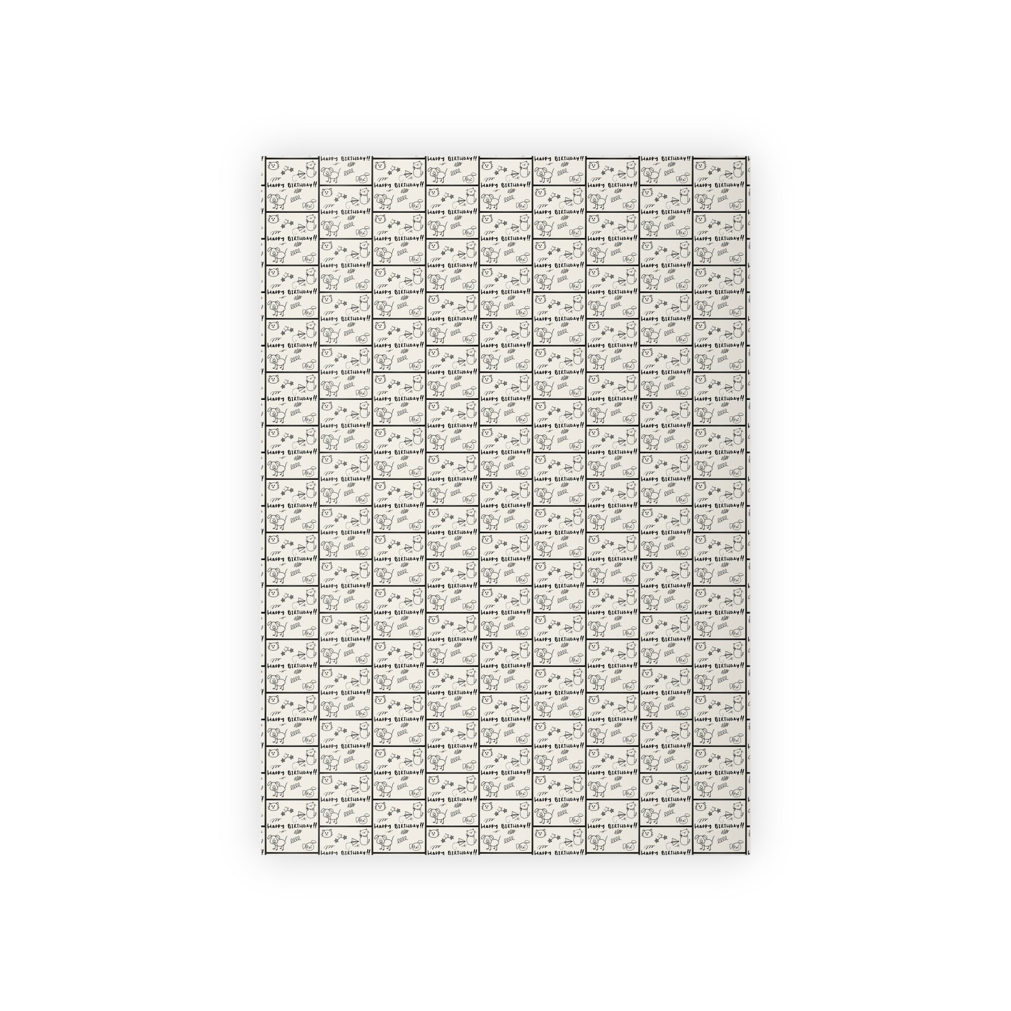 Sketched Puppies & Kitties Birthday Gift Wrapping Paper Rolls, 1pc