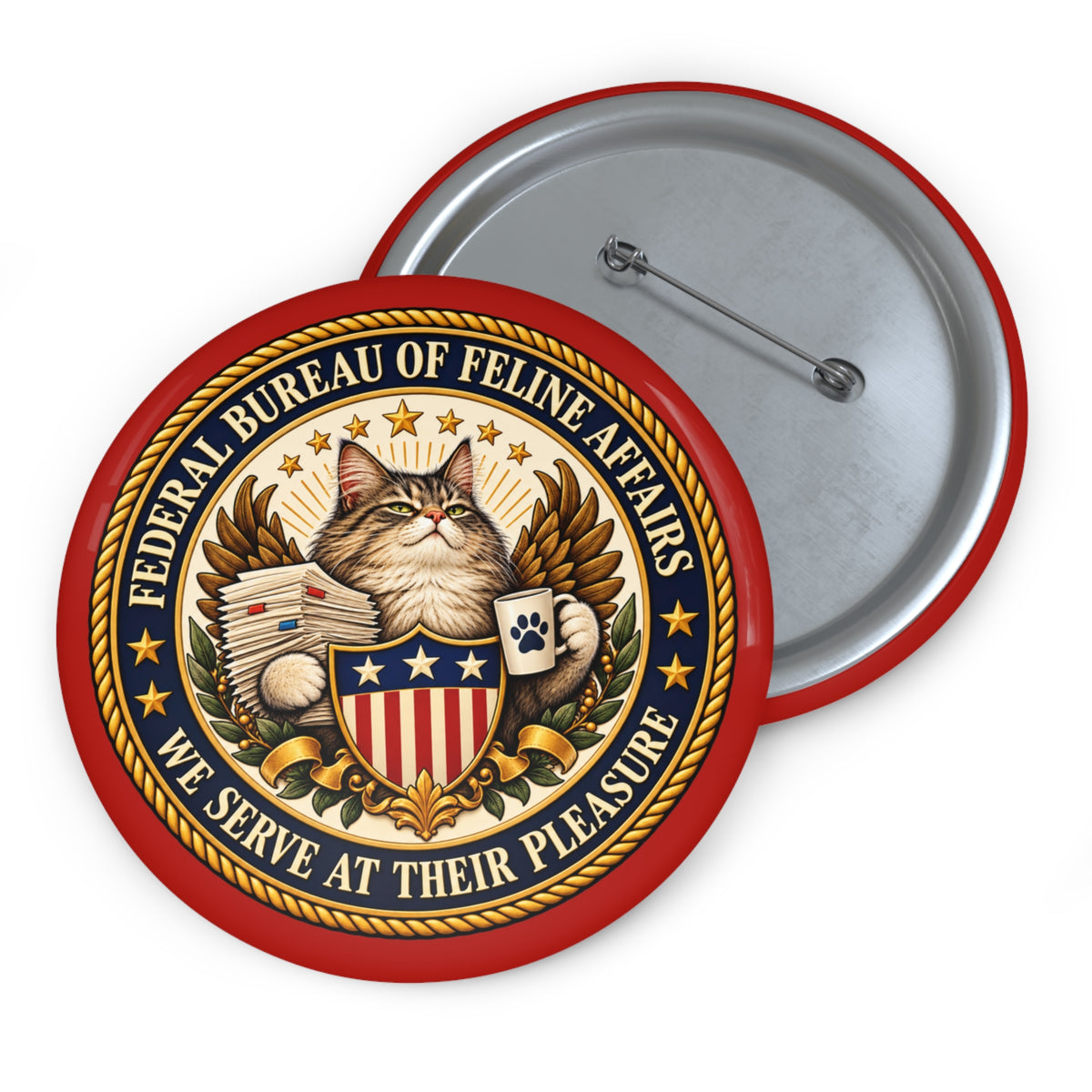 Federal Bureau of Feline Affairs Pin Button | Funny Cat Lover Gift | Official Cat Agency Seal