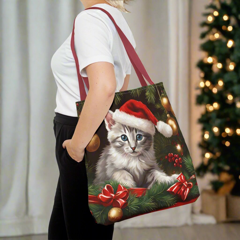 Photo depicting the ​Christmas Kitten Christmas Tote Bag from EpiAl's Shop.