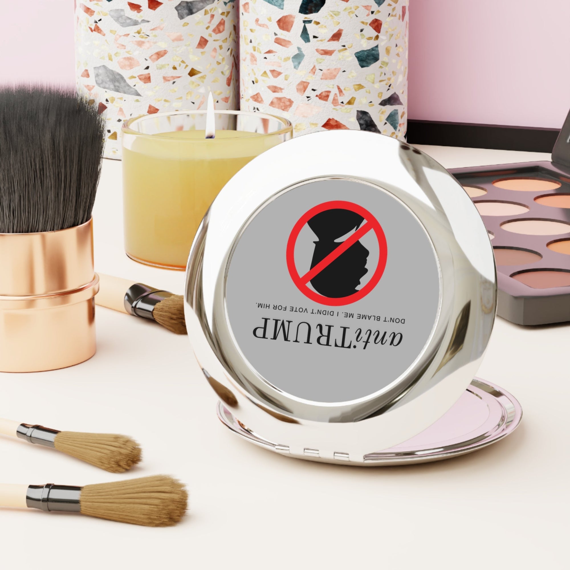 Anti-Trump Compact Travel Mirror - Ideal Gift for Activists and Political Enthusiasts Printify
