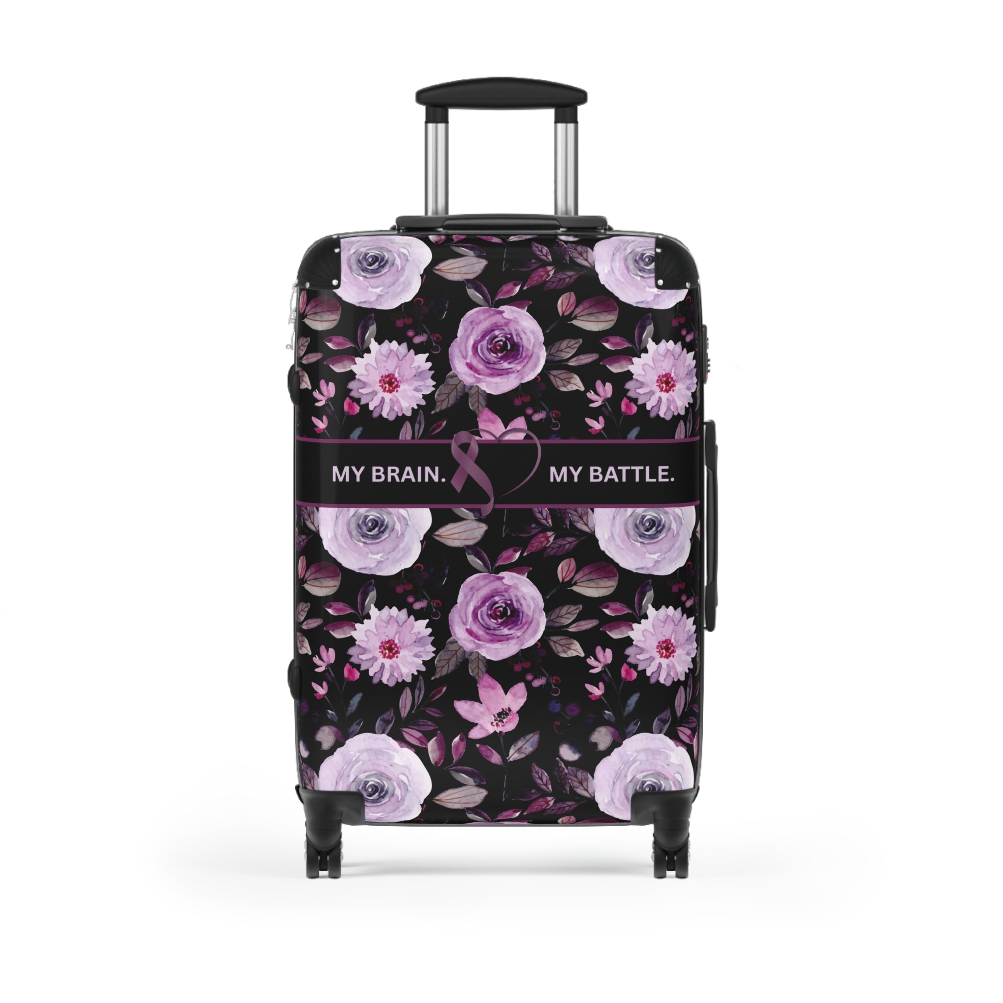 My Brain. My Battle. Epilepsy Awareness Hard-Shell Suitcase | Purple Floral Luggage