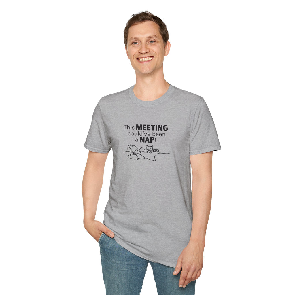 This Meeting Could’ve Been a Nap Cat T-Shirt – Minimalist Line Art Graphic Tee (Unisex)
