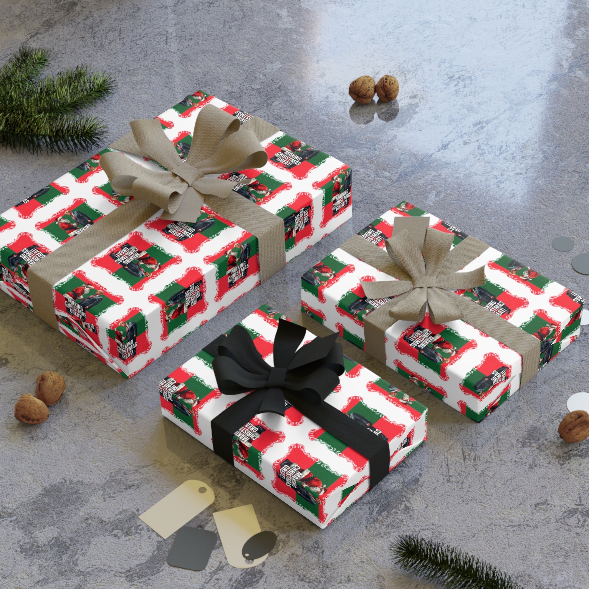 Festive Santa Trump Holiday Gift Wrapping Paper Roll