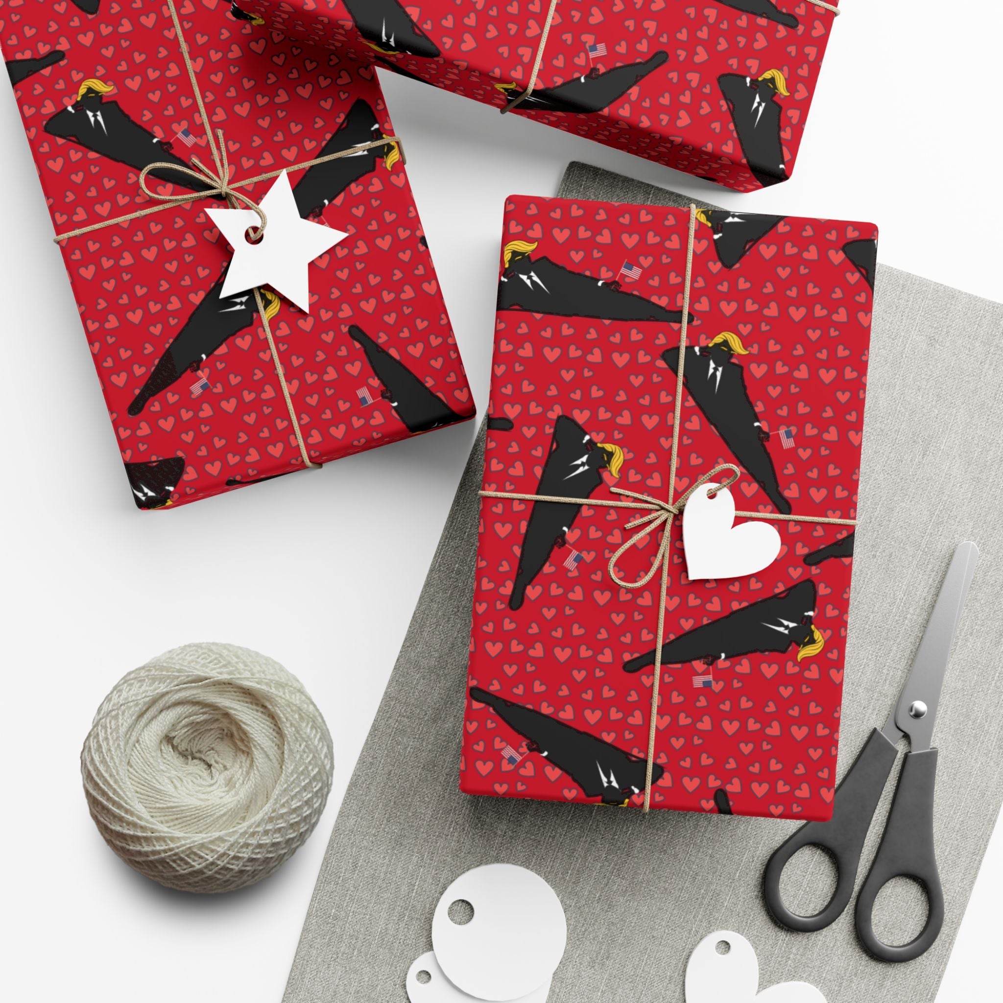 Commander-in-Recline Heart Wrap – Satirical Red All-Occasion Gift Paper