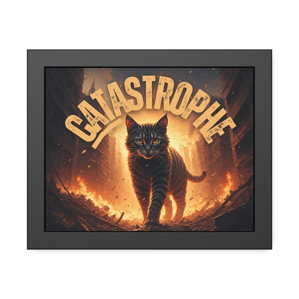 Framed Catastrophe Cat Poster Art, Quirky Cat Artwork