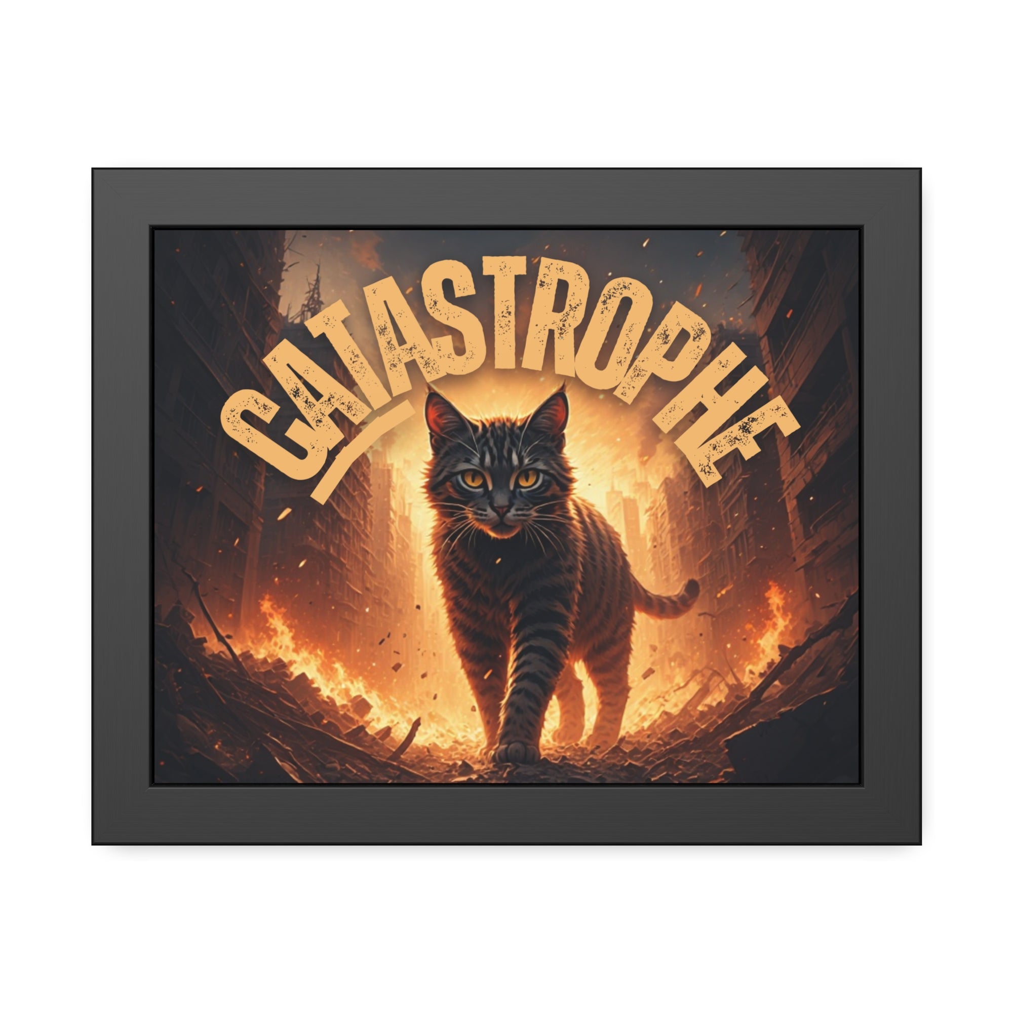 Framed Catastrophe Cat Poster Art, Quirky Cat Artwork