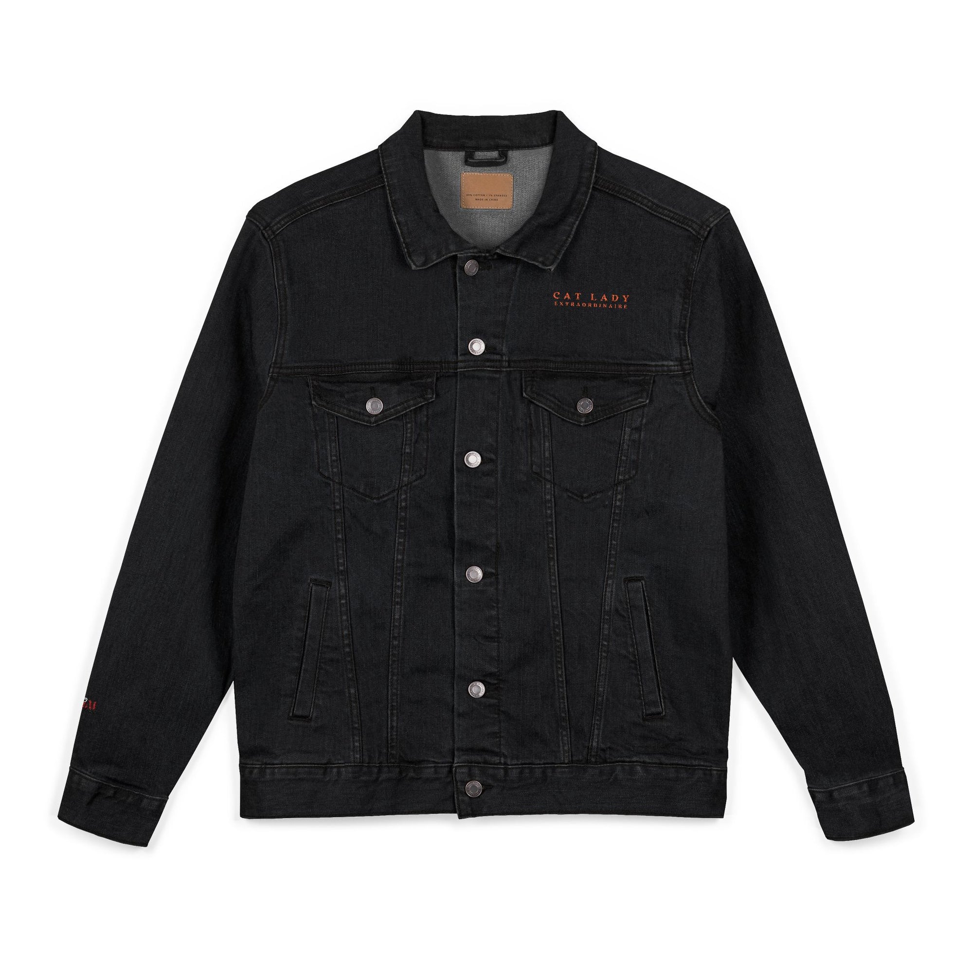 Stylish Cat Lady Extraordinaire Embroidered Denim Jacket
