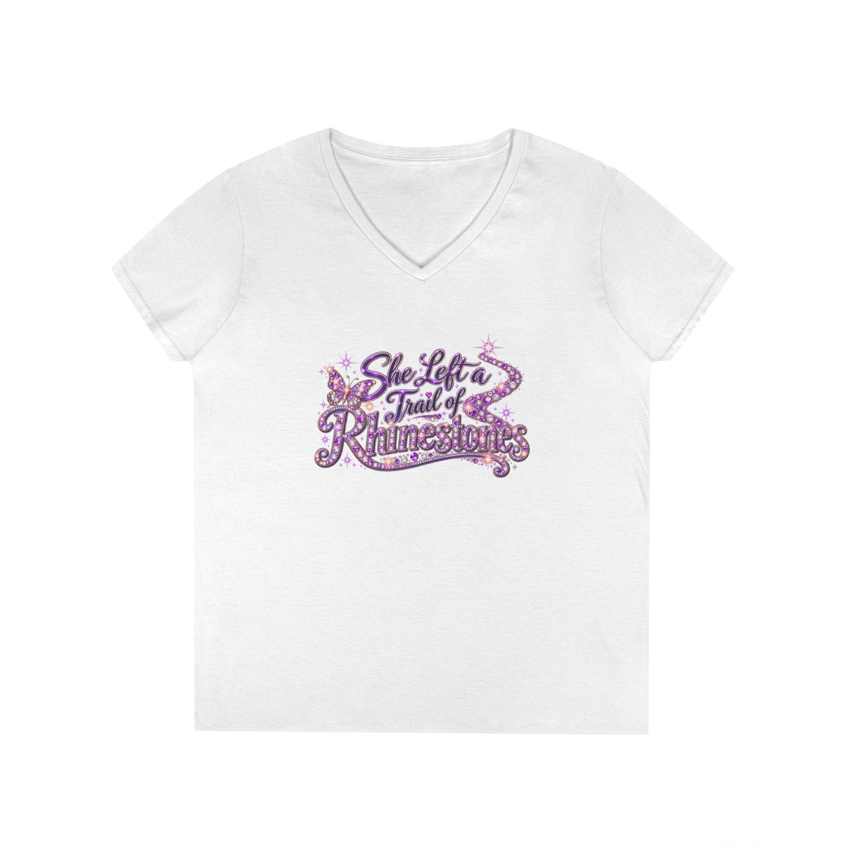 She Left a Trail of Rhinestones V-Neck T-Shirt