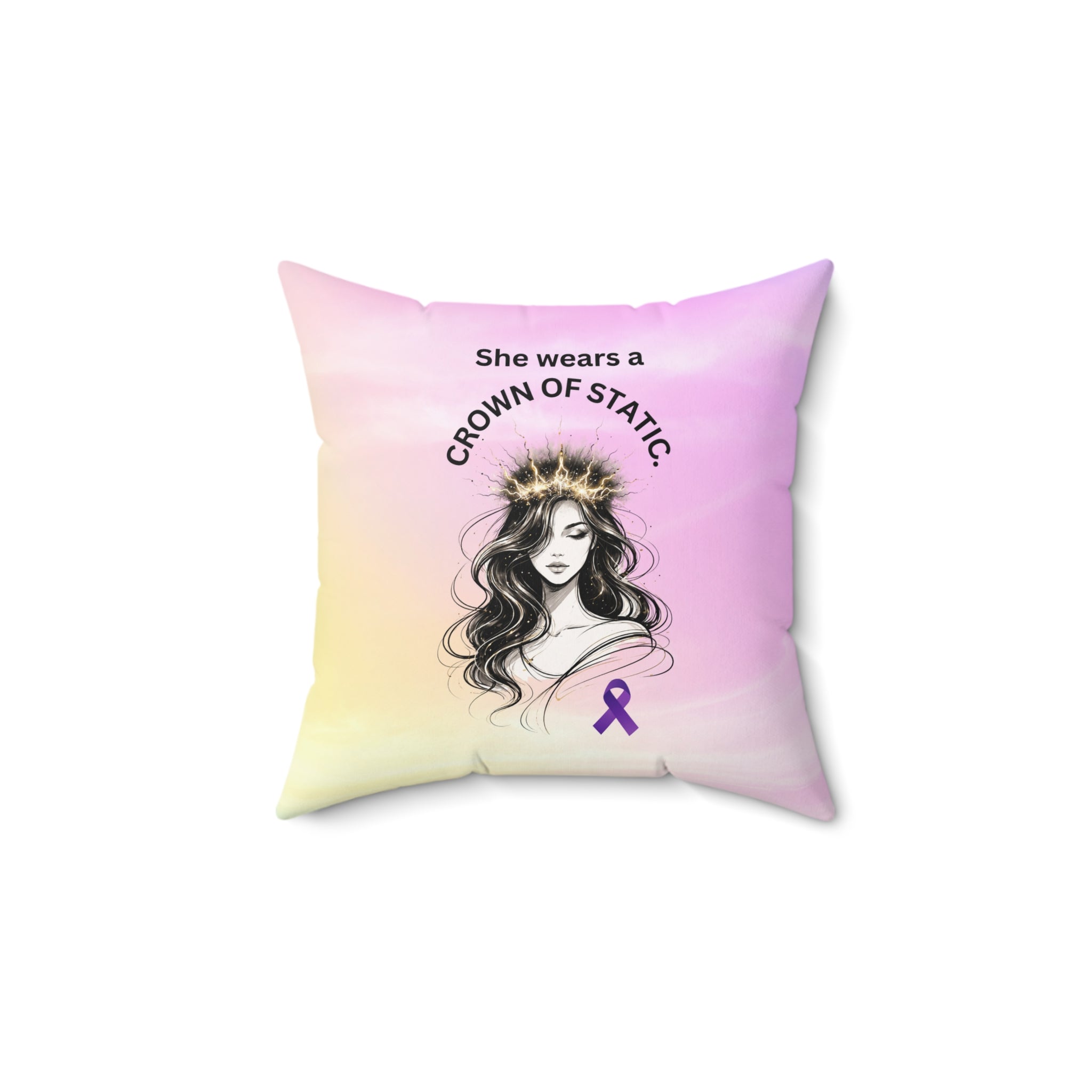 She Wears a Crown of Static – Epilepsy Awareness Throw Pillow
