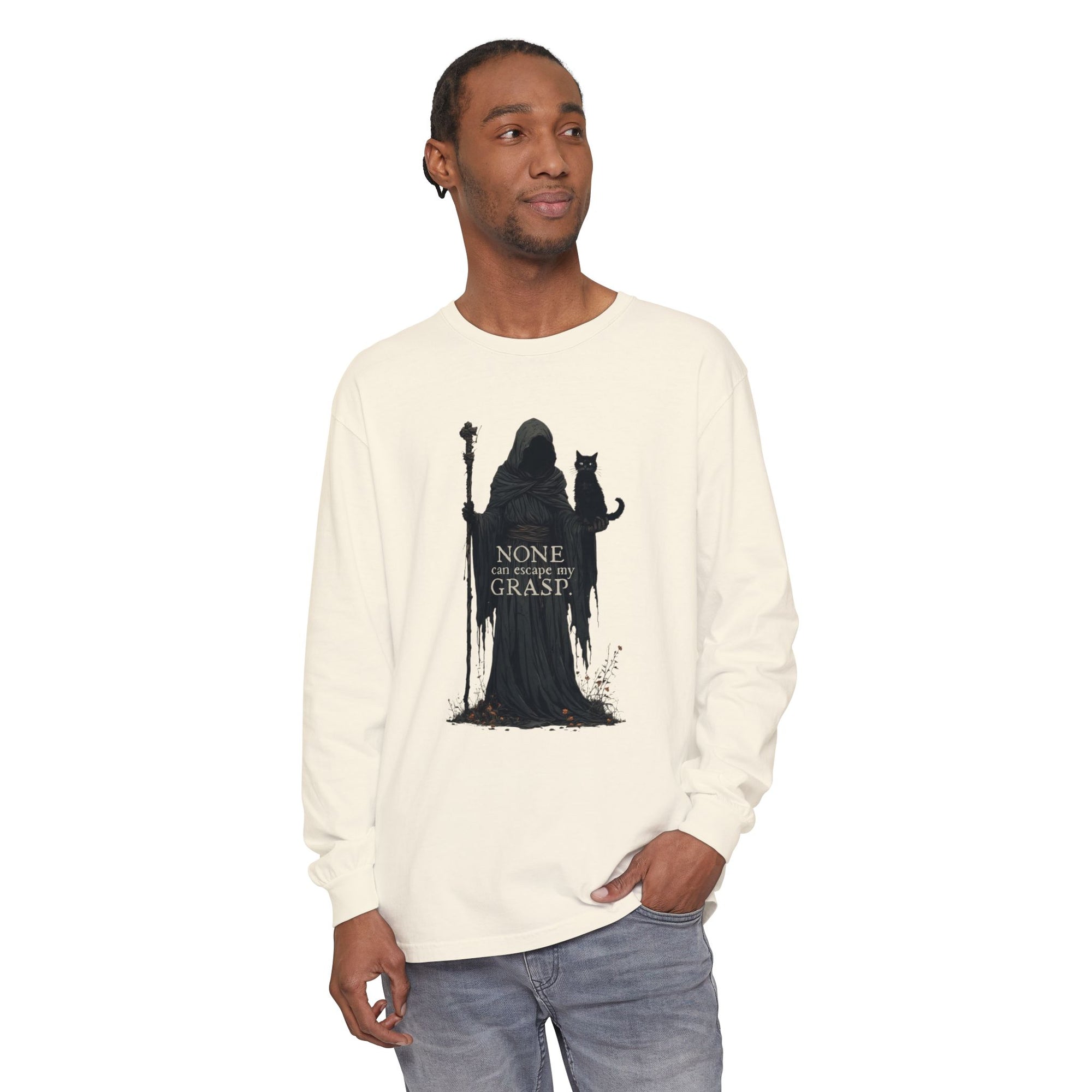 Grim Reaper with Cat Long Sleeve T-Shirt