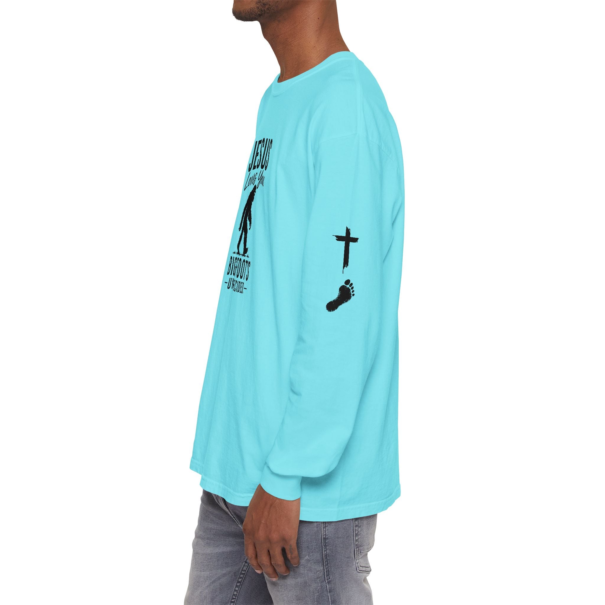 Jesus Loves You. Bigfoot’s Undecided. Long Sleeve Shirt