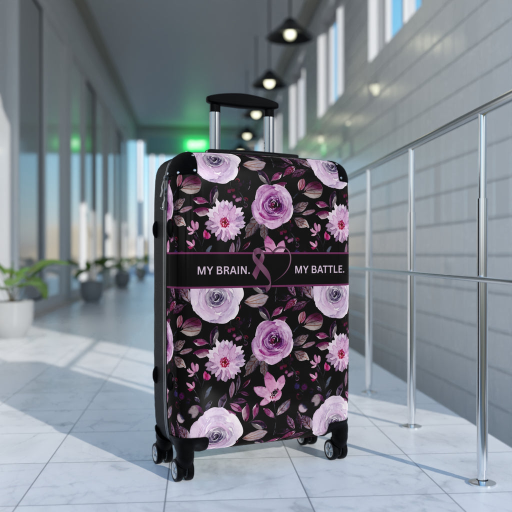 My Brain. My Battle. Epilepsy Awareness Hard-Shell Suitcase | Purple Floral Luggage