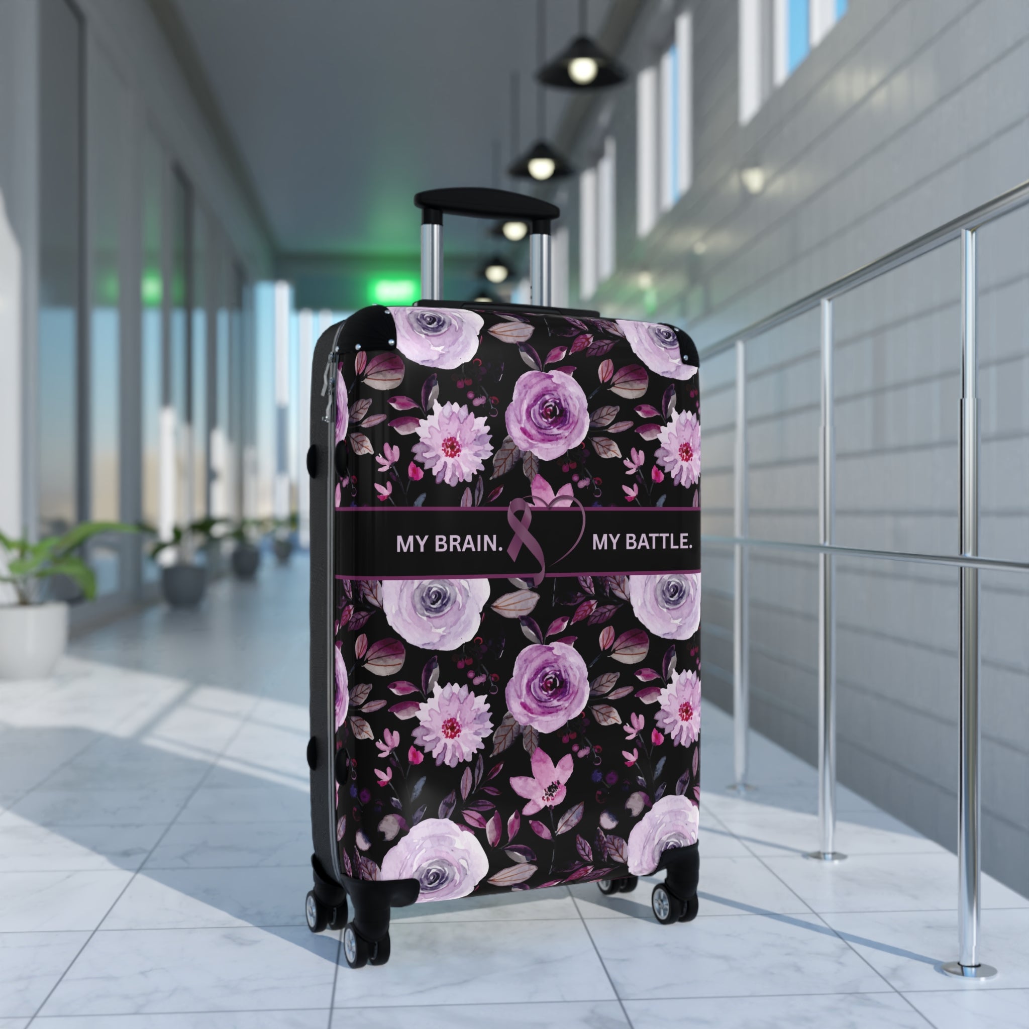 My Brain. My Battle. Epilepsy Awareness Hard-Shell Suitcase | Purple Floral Luggage