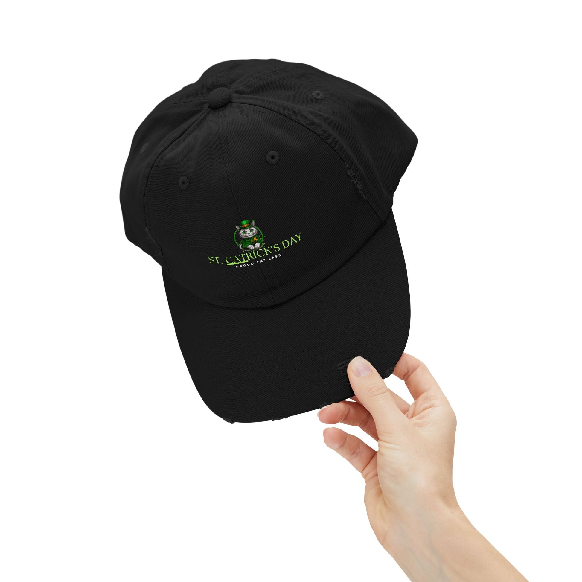 St. Patrick's Day Unisex Distressed Cap - Proud Cat Lass Design Printify
