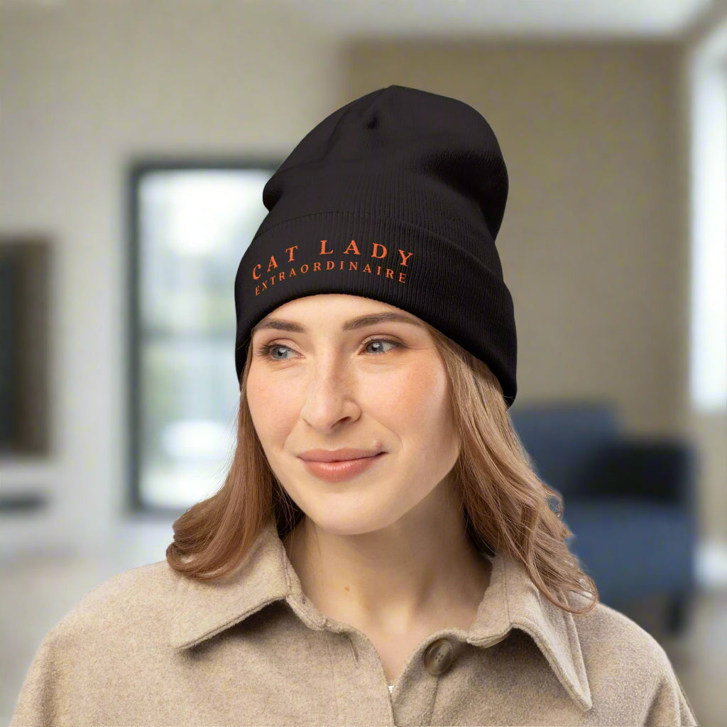 Cat Lady Extraordinaire Knit Beanie, Cozy Winter Hat