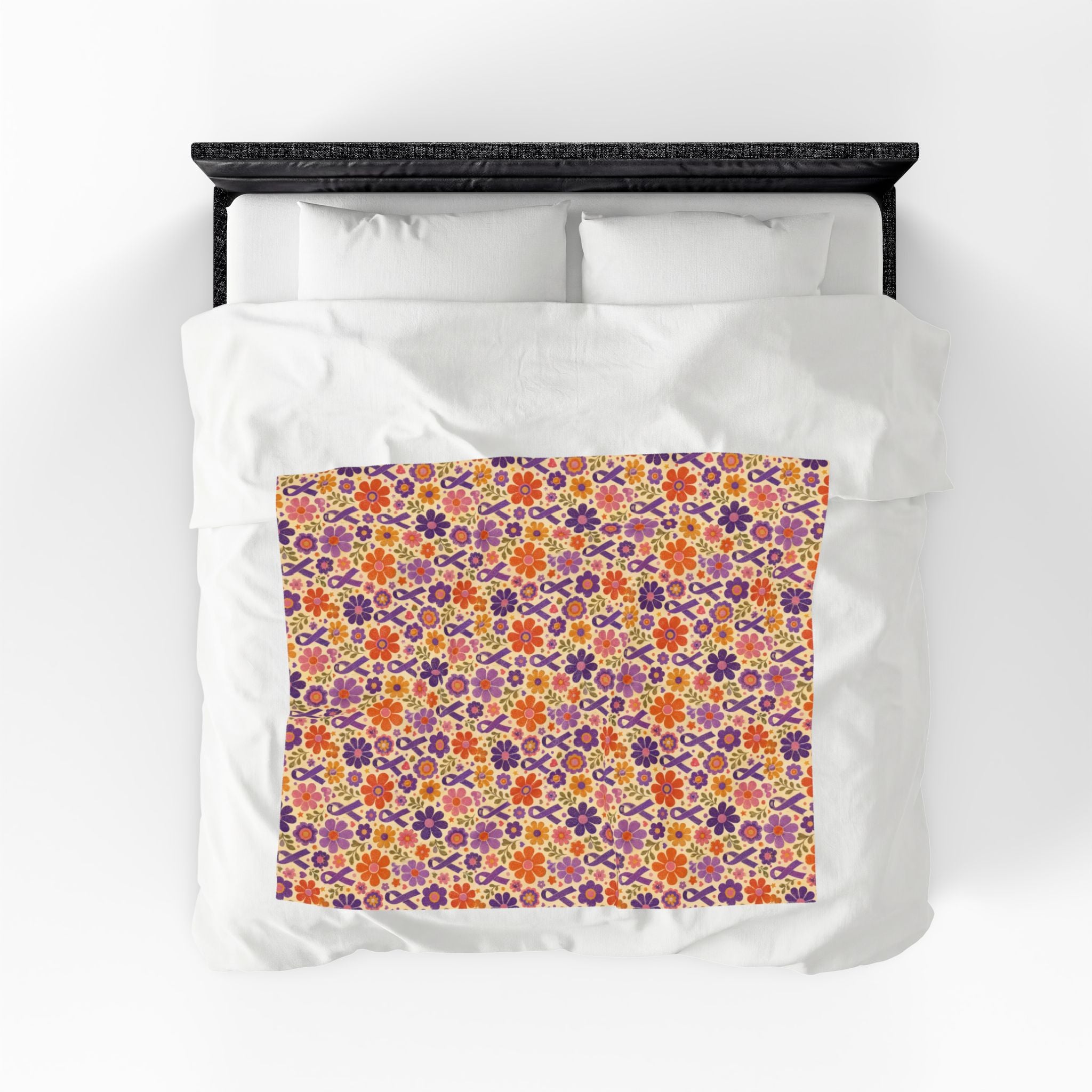 Retro Floral Epilepsy Awareness Plush Blanket | Purple Ribbon Throw