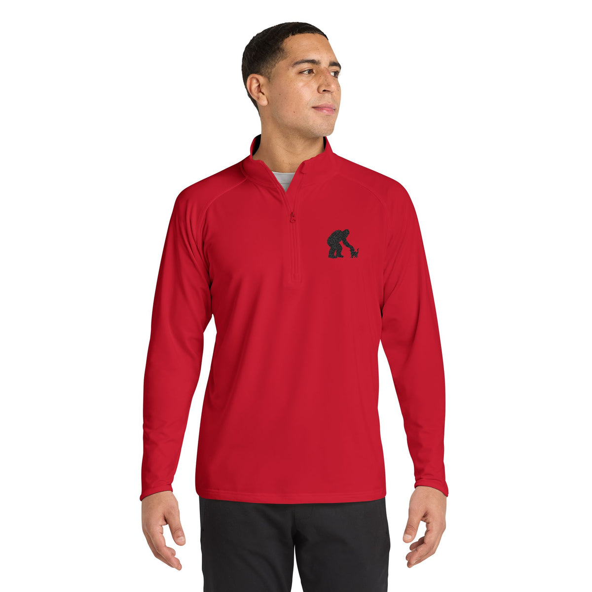 Bigfoot & Cat Embroidered Quarter-Zip Pullover | Sasquatch Cat Shirt