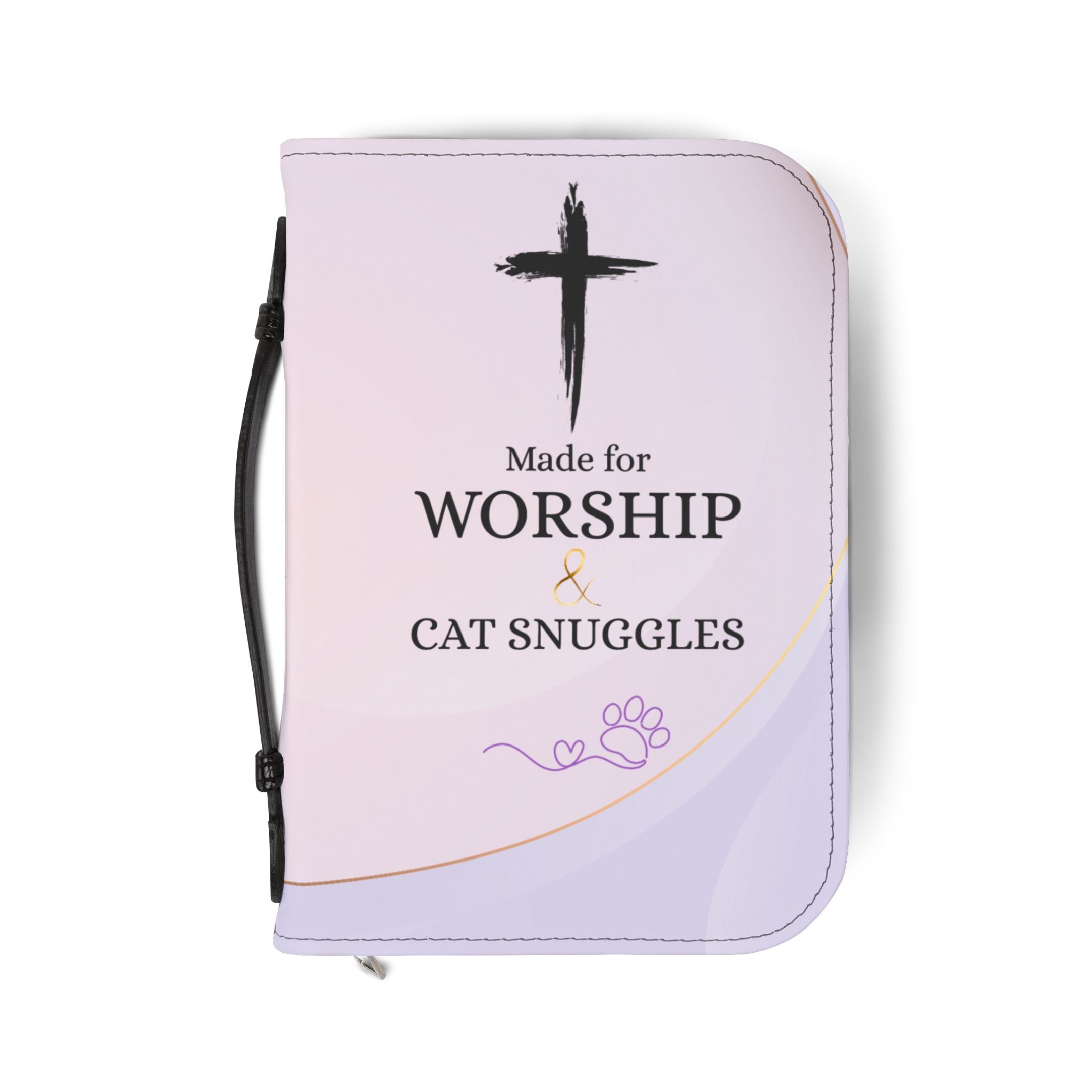 Made for Worship & Cat Snuggles Bible Cover | Christian Cat Lover Zippered Bible Case