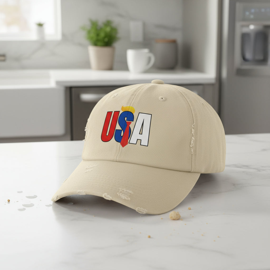 Unisex Trendy Distressed USA Cap