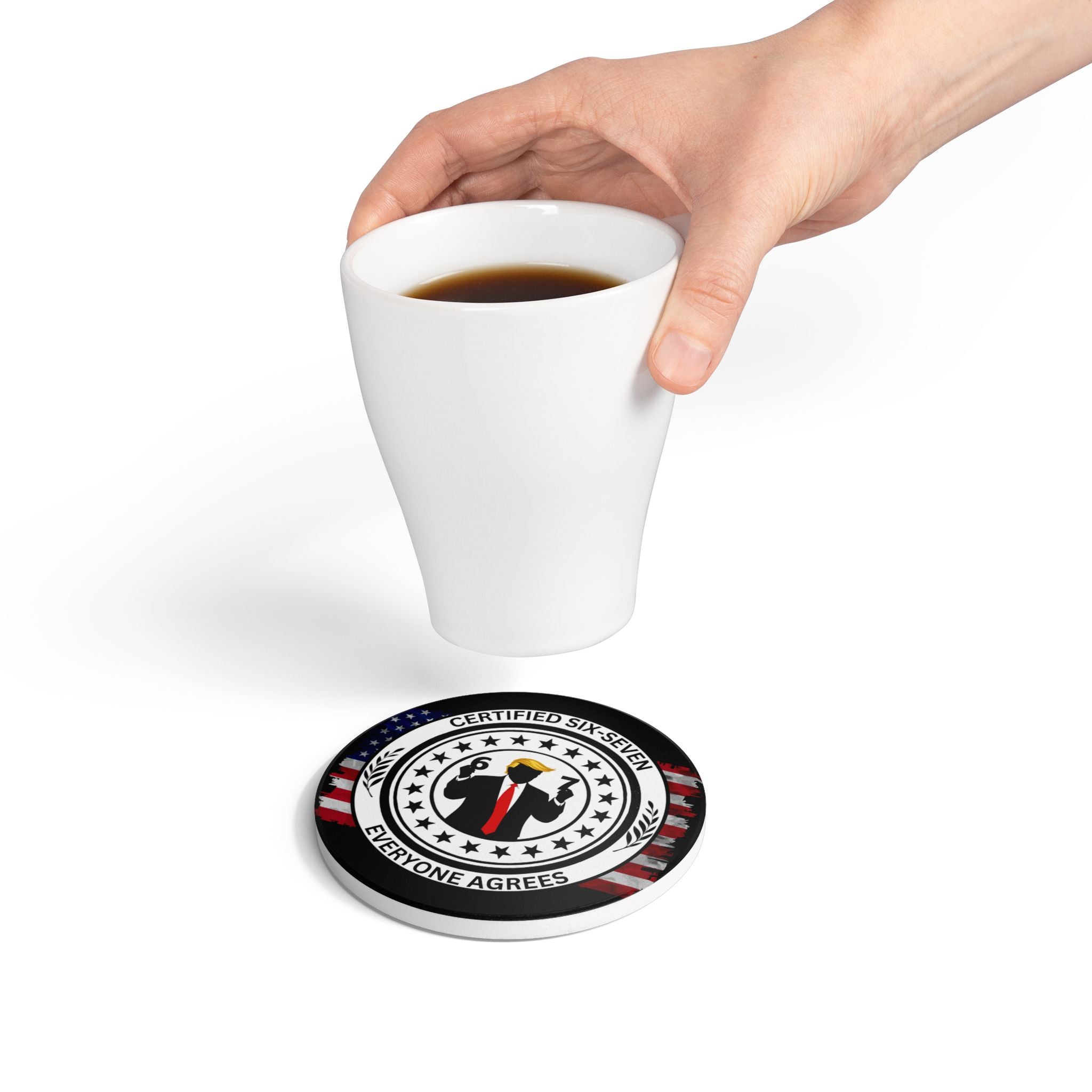 Certified Six-Seven Ceramic Coaster – Political Satire Drink Coaster