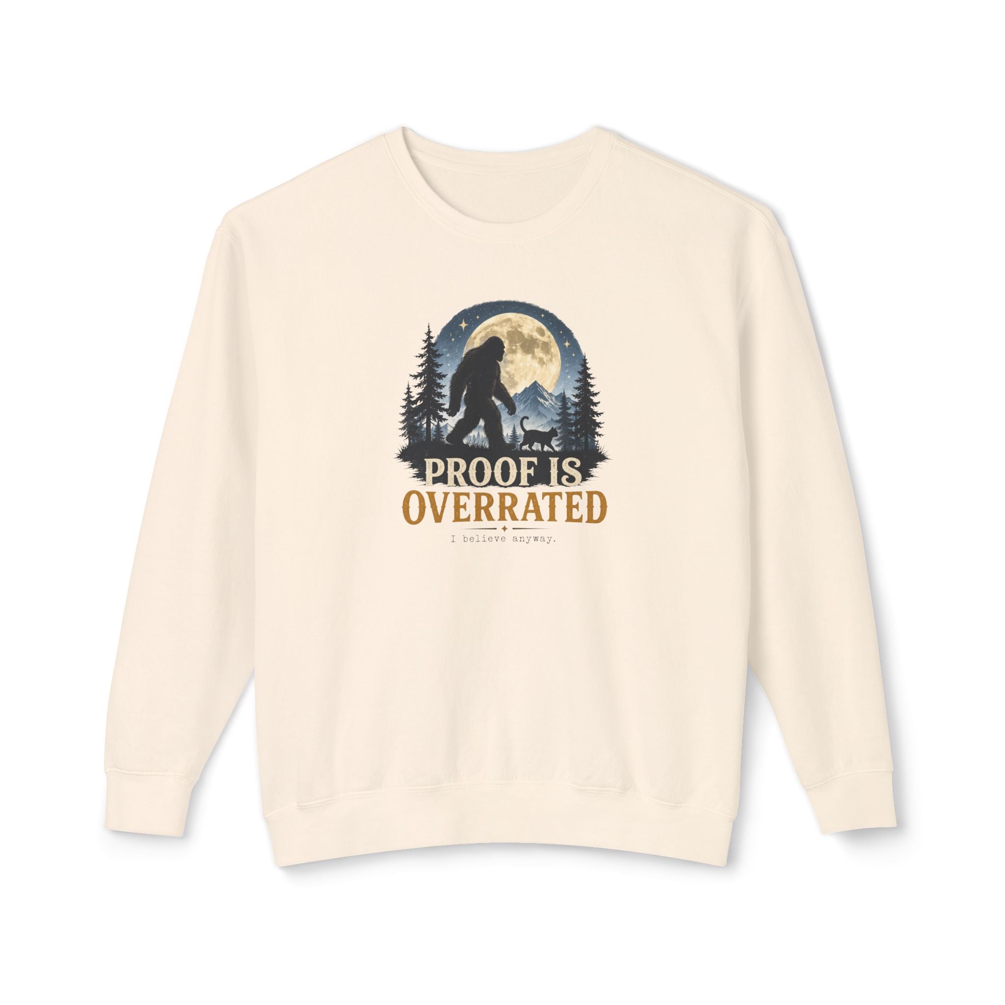 Proof Is Overrated Sasquatch & Cat Crewneck Sweatshirt