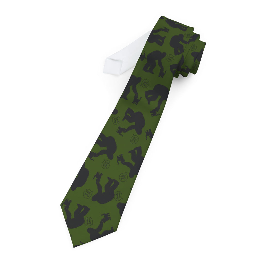 Bigfoot & Kitty Pattern Necktie | Cryptid Style With a Soft Spot for Cats