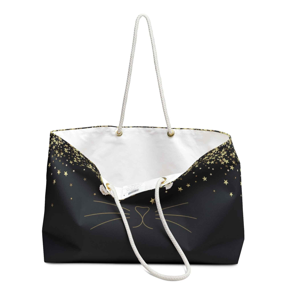 Midnight Whiskers Weekender Bag — Minimalist Cat Travel Tote