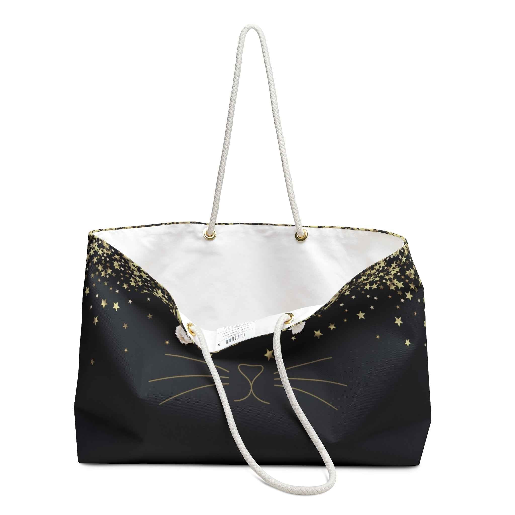Midnight Whiskers Weekender Bag — Minimalist Cat Travel Tote